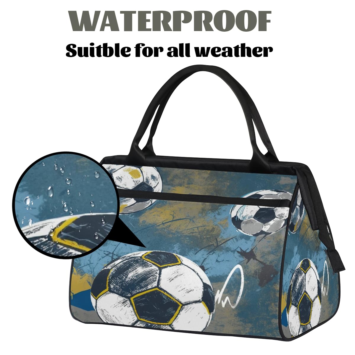 Bolsa de deporte de fútbol vintage para hombres y mujeres, bolsa de lona impermeable para fin de semana, bolsa de viaje ligera para equipaje de mano