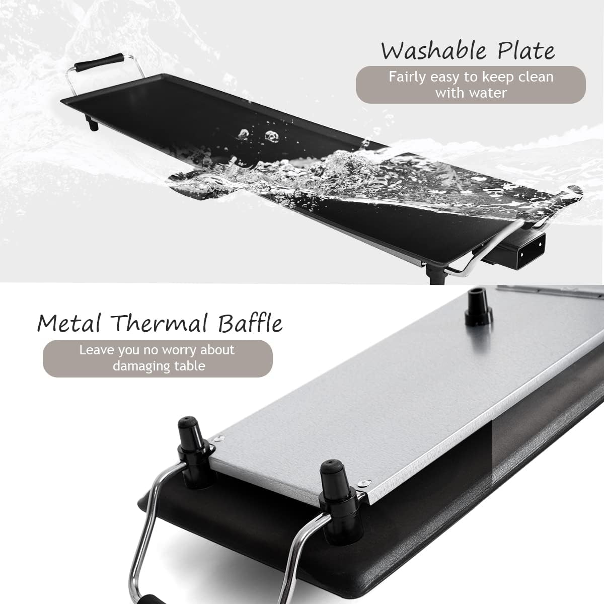 KOMFOTTEU Piastra Teppanyaki 1800W, Griglia Barbecue Elettrica, Rivestimento Antiaderente, Teppanyaki Grill da Tavolo per 8 Persone con 6 Spatole e 2 Anelli, Temperatura Regolabile, 90 x 23 cm, Nero