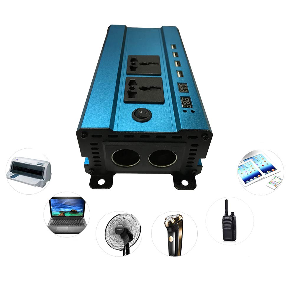 Inverter di potenza sinusoidale modificato da 2000 W da 12 V a AC 220 V convertitore con quattro interfacce USB Ventola di raffreddamento a basso rumore Clip a coccodrillo per uso su strada