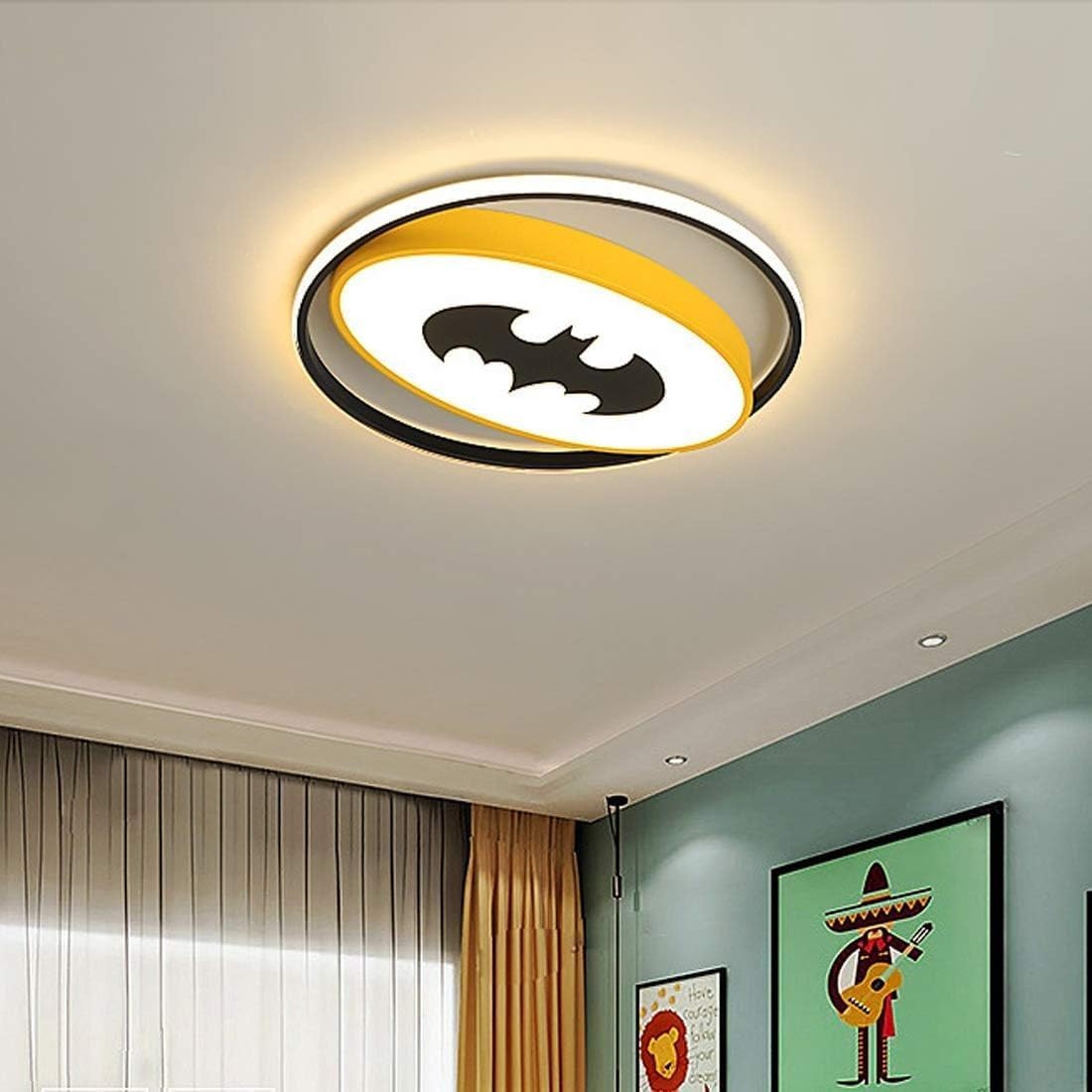 ZHFZKKL LED White Children's Room Ceiling Light Dimmable 3 Colors Bedroom Cartoon Yellow Ceiling Lamp Modern Batman Design Round Creative Decorative Chandelier For Office Living Room Baby Room