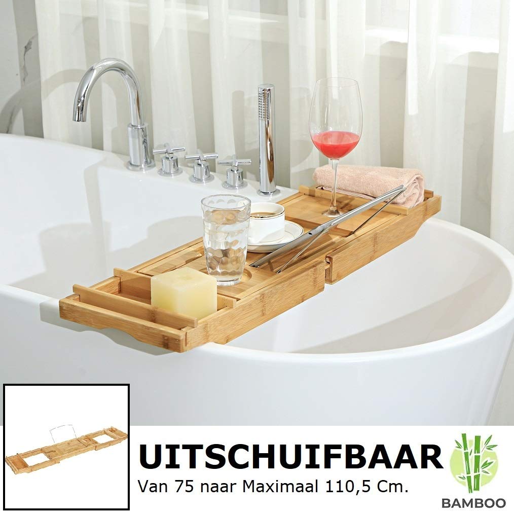 Decopatent 2 in 1 - Badewannenablage & Frühstückstablett mit Stützen - aus Bambus Holz/Badewannentablett/Badewannentisch/Betttablett mit ausklappbaren Beinen