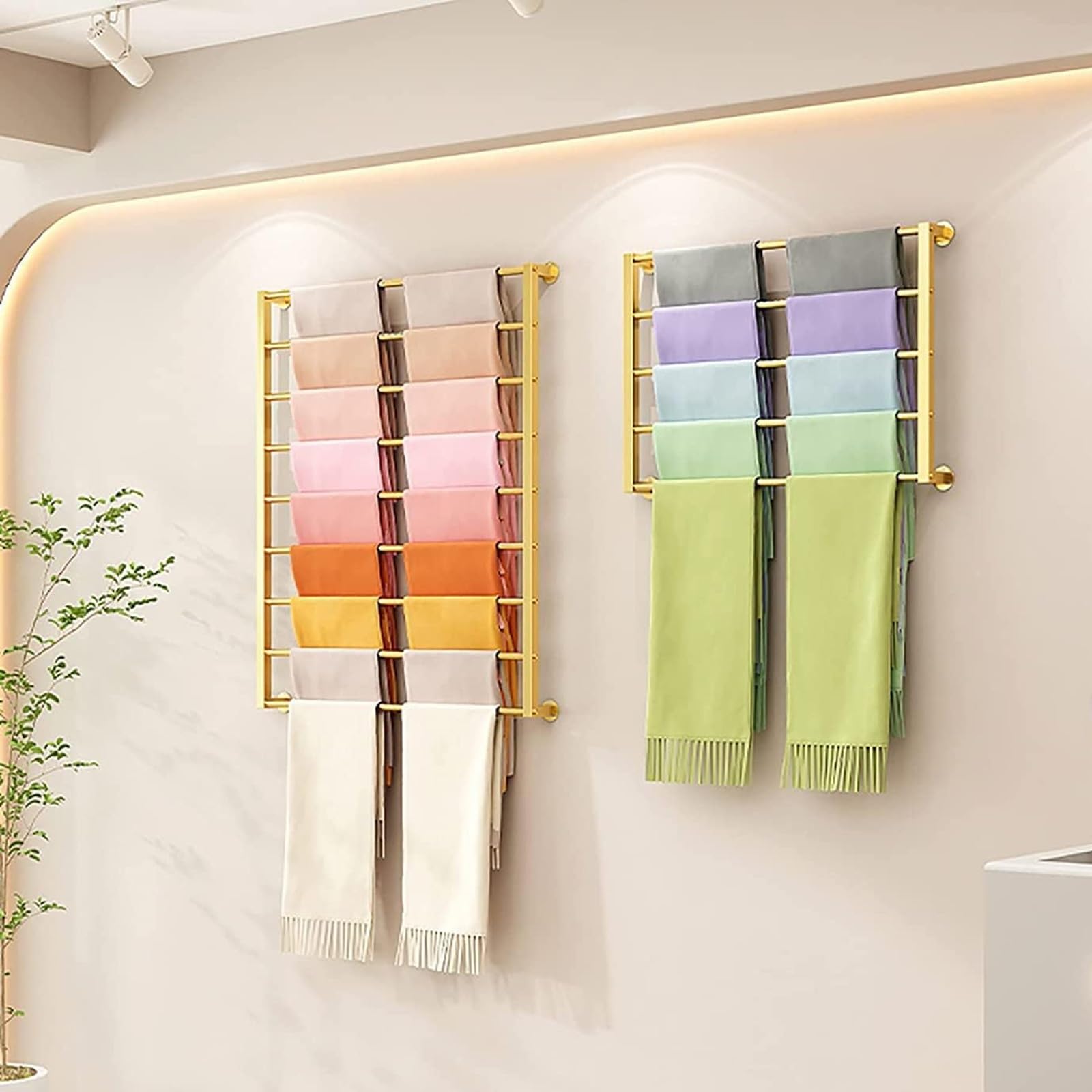 5 Ripiani da Parete per Sciarpe, Cravatte, Sciarpe di Seta, Asciugamani, Portaoggetti in Metallo Multifunzionale, per Negozi al Dettaglio, Casa, Sala Hobby, Fiorista, Camera da Letto(Gold,100x60cm)