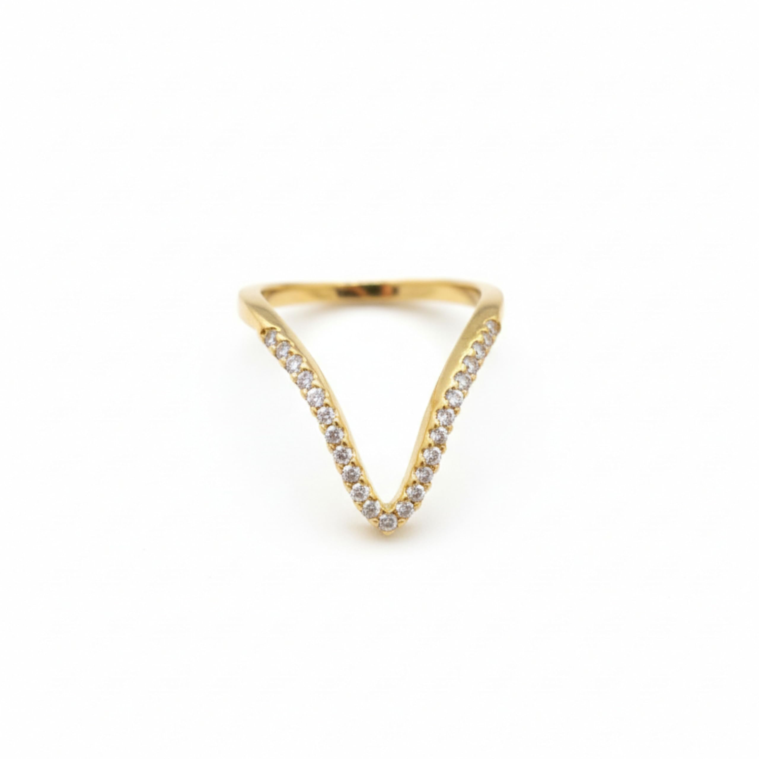 zeello Gold V-Shaped Ring with American Diamonds, Chevron Design, Minimalist Jewelry-picture-43