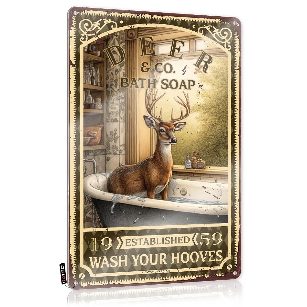 Mwfkkaddb Women's Colour Funny Garage Bar Signs Deer Bath Soap Wash Your Hooves Tin Sign Metal Signs Outdoorboho Office Decorkitchen Wall Art Decoroffice Desk Supplies For Garage Signs Funny Retro Signs(20X30cm)