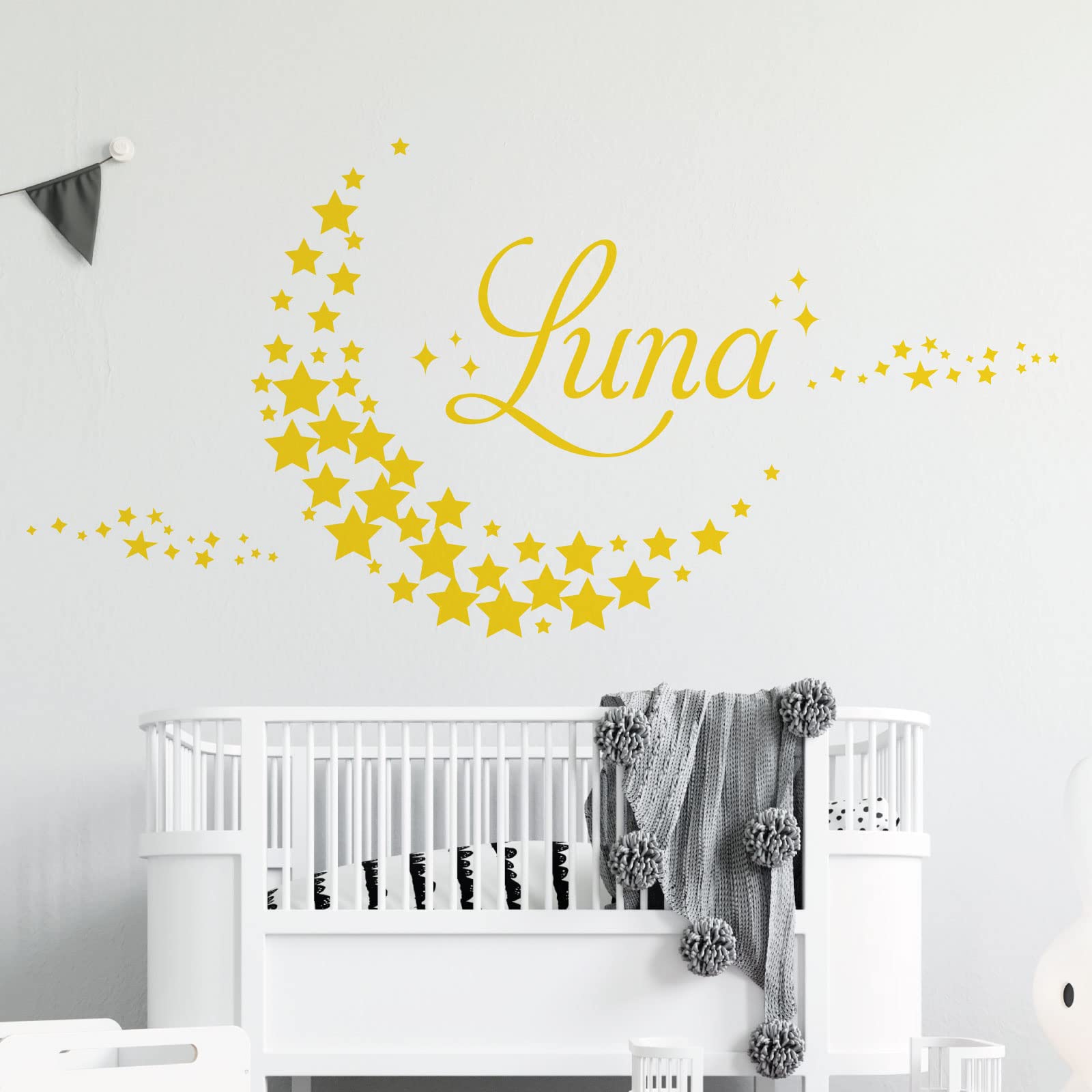 Personalised Name - Moon Made of Stars - Nursery Vinyl Wall Decal Sticker [Medium] [Medium Yellow]