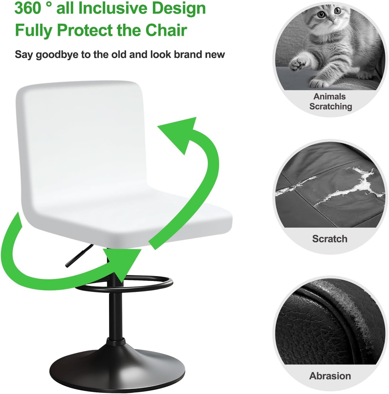 Bar Stools Slipcovers with Backrest Stretch Chair Covers Bar Chair Cover Velvet, Soft Texture, Stretchable and Wrinkle Resistant, Washable and Dustproof (4, White)