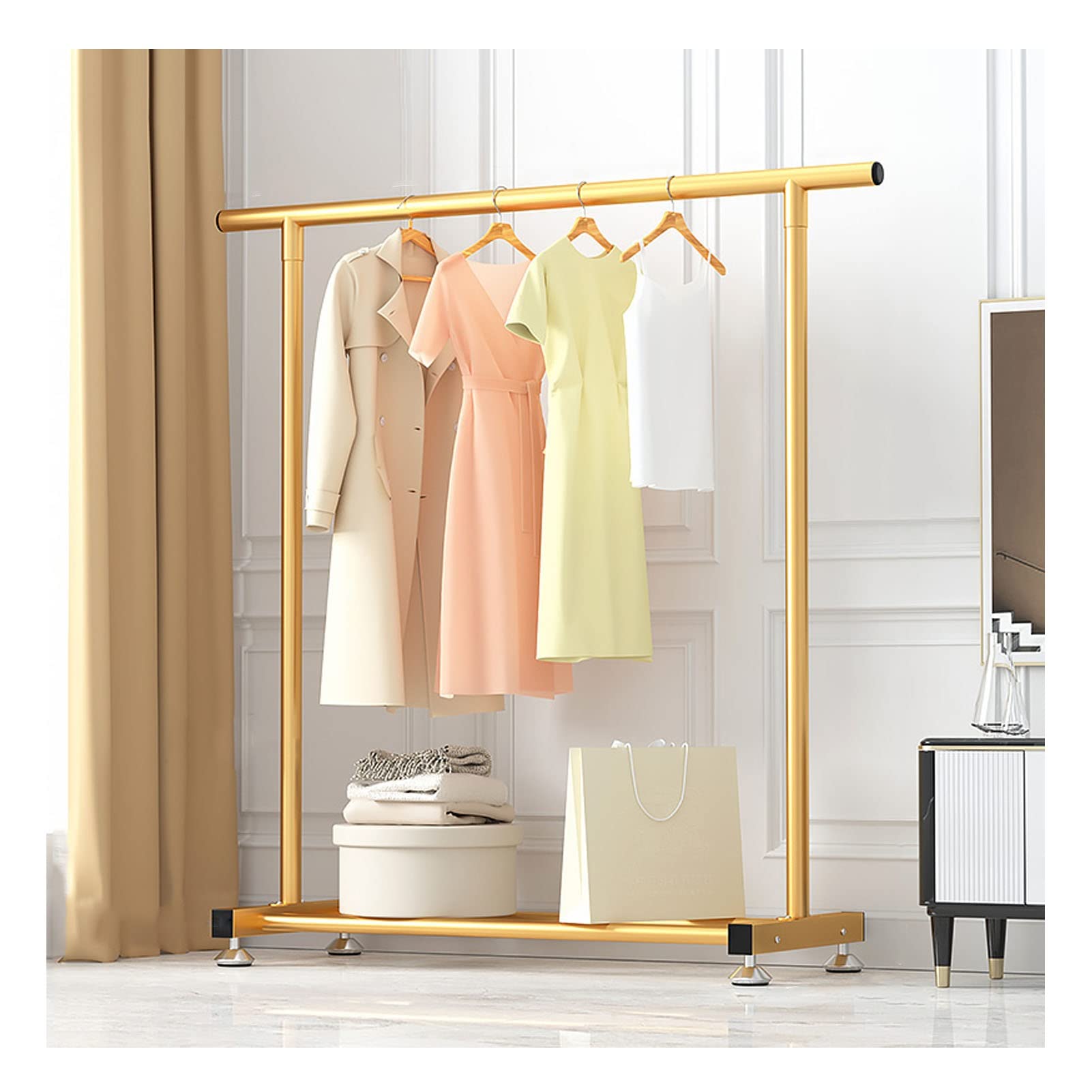 Aycdl Gold Heavy Duty Metal Garment Rack With Lower Storage Shelf Multi Functional Clothing Hanger For Bedroom Entryway Coat Display Stand Tidy Organization Solution,-100Cm