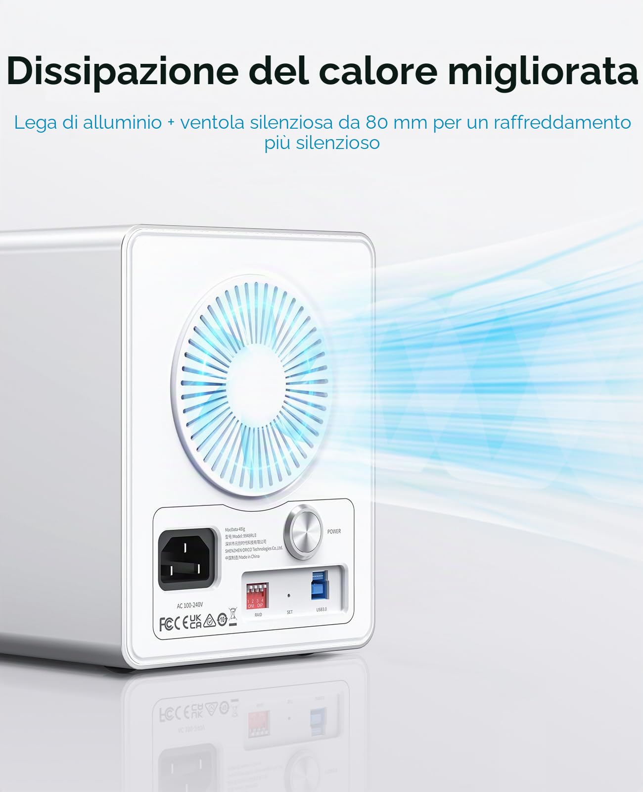 ORICO 4 Bay RAID Alloggiamento Esterno per Dischi Rigidi USB 3.0 per HDD/SSD SATA da 2,5/3,5 Pollici fino a 5 x 22 TB. Supporta RAID 0/1/3/5/10/JBOD/Clone/ClearMode -9948RU3