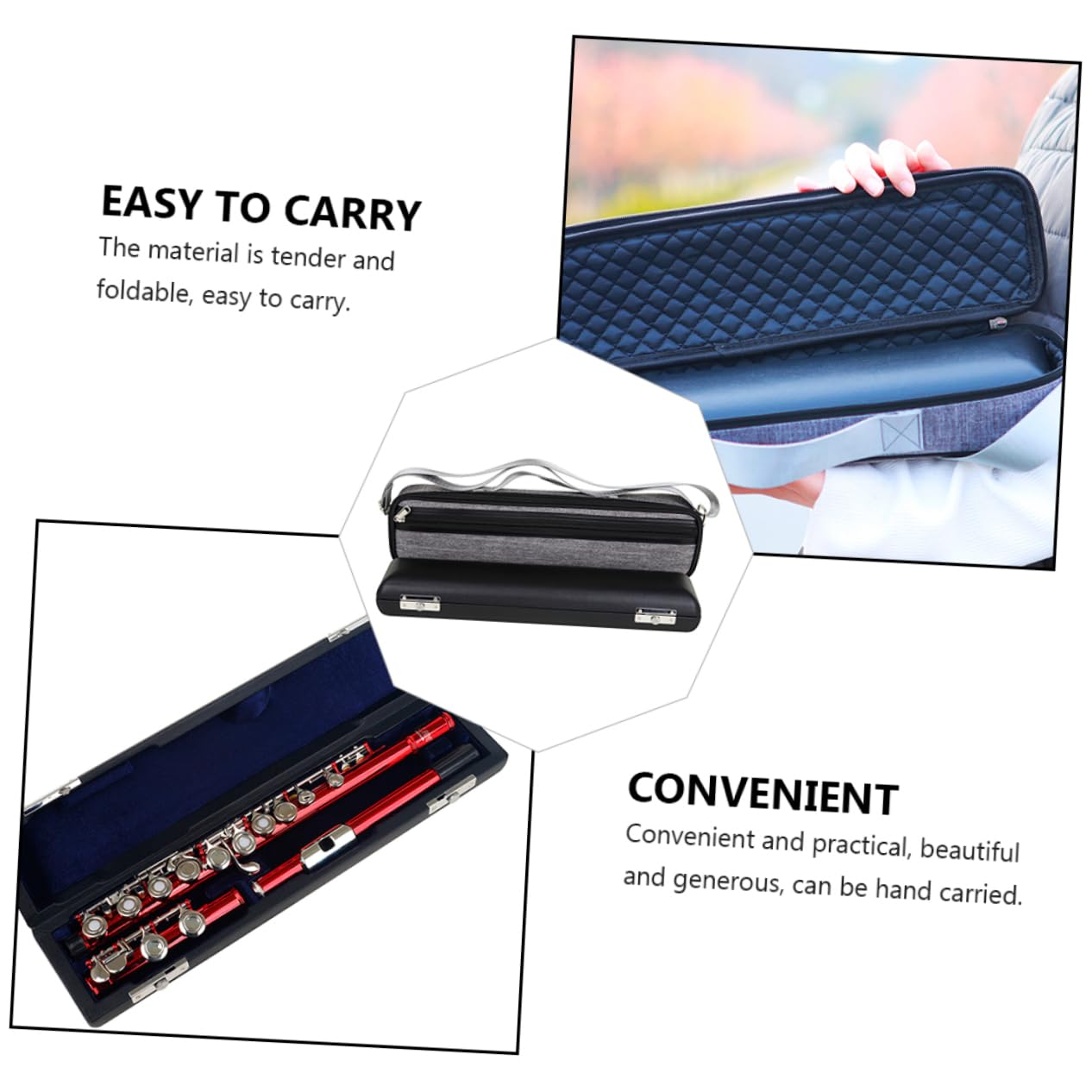 Levemolo Flute Case 16/17 Hole High-end Flute Bag Set Waterproof and Insulated Gray