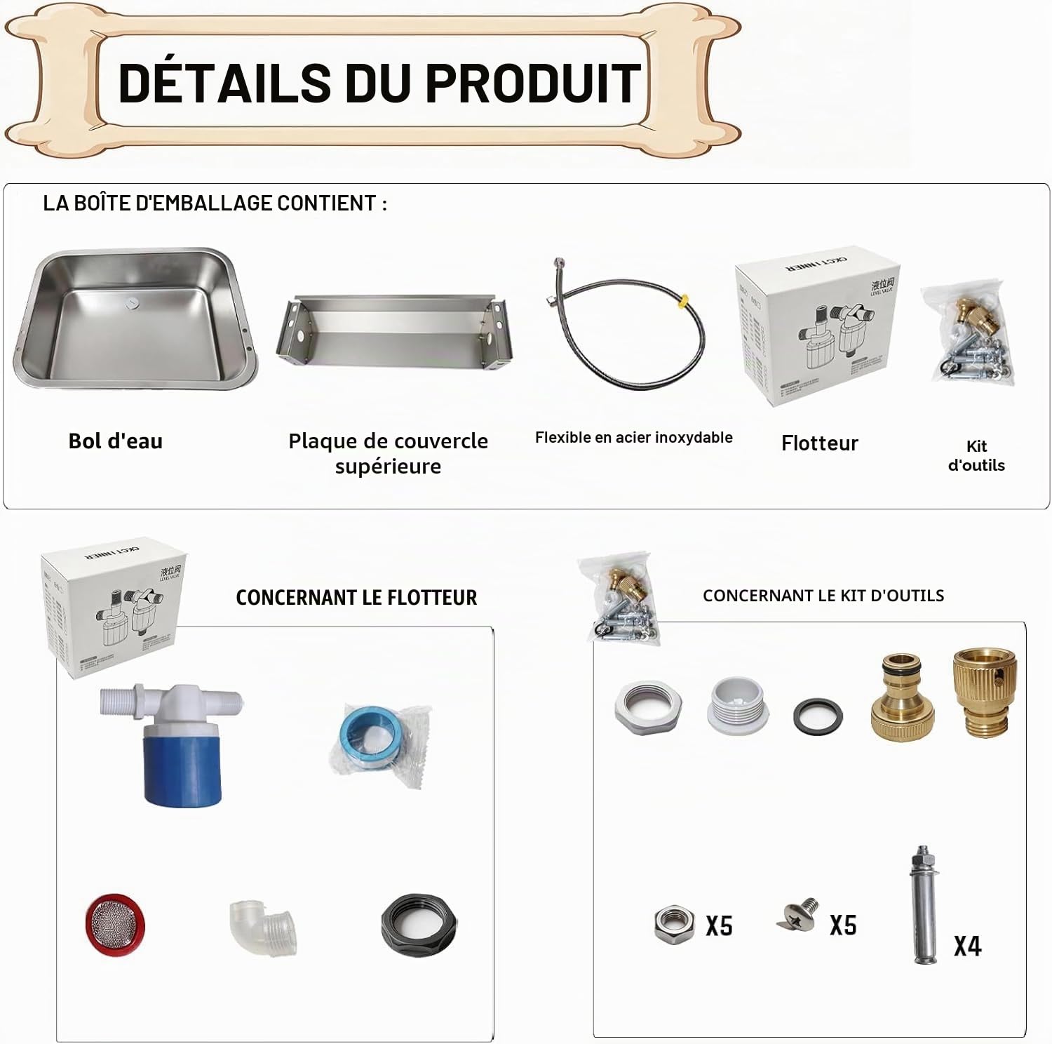Distributeur d'eau Automatique pour Chien - 1.5 Gal/5.7 l - Intérieur/extérieur - Acier Inoxydable - Bétail, Animaux de Compagnie, Poulet