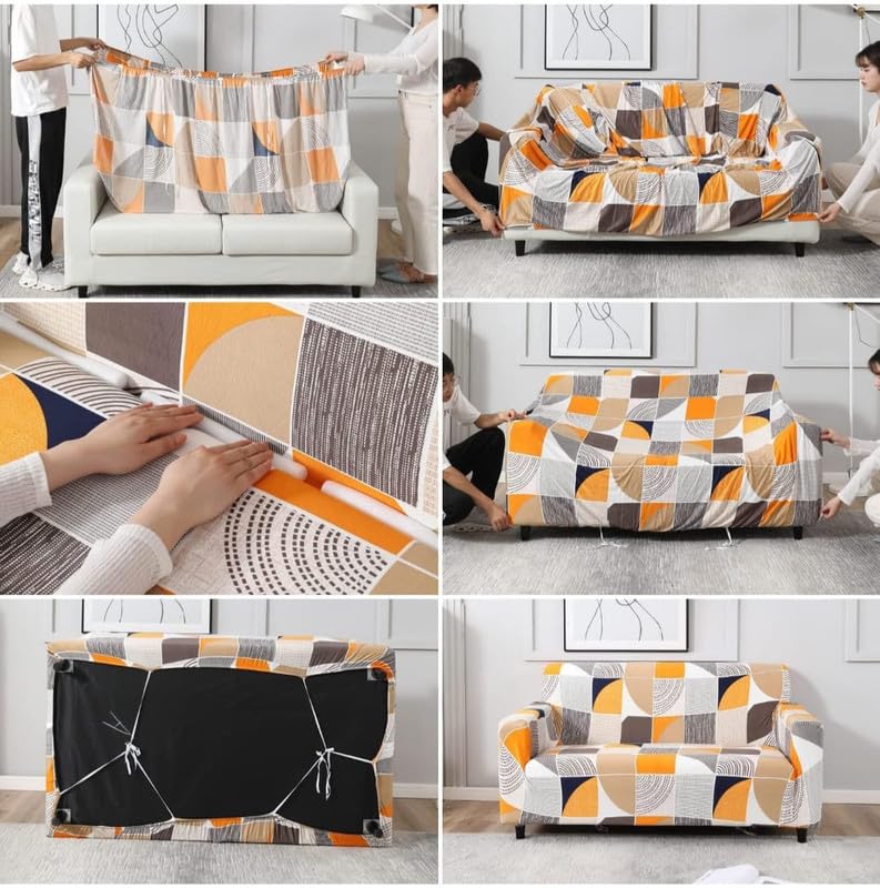 Image of HK Printed 5 Seater Sofa Cover Big Elasticity Cover Stretch Universal Sofa Slipcover 5 Seater (3 Seater Size 185-230cm and 1 Seater Size 90-145cm)
