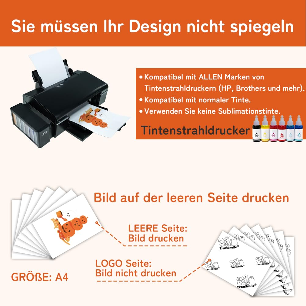 TRANSMILE Carta di trasferimento da 50 fogli, A4 a getto d'inchiostro + 5 A3, in silicone per magliette scure, vinile stampabile, da applicare con ferro da stiro per stampanti a getto d'inchiostro