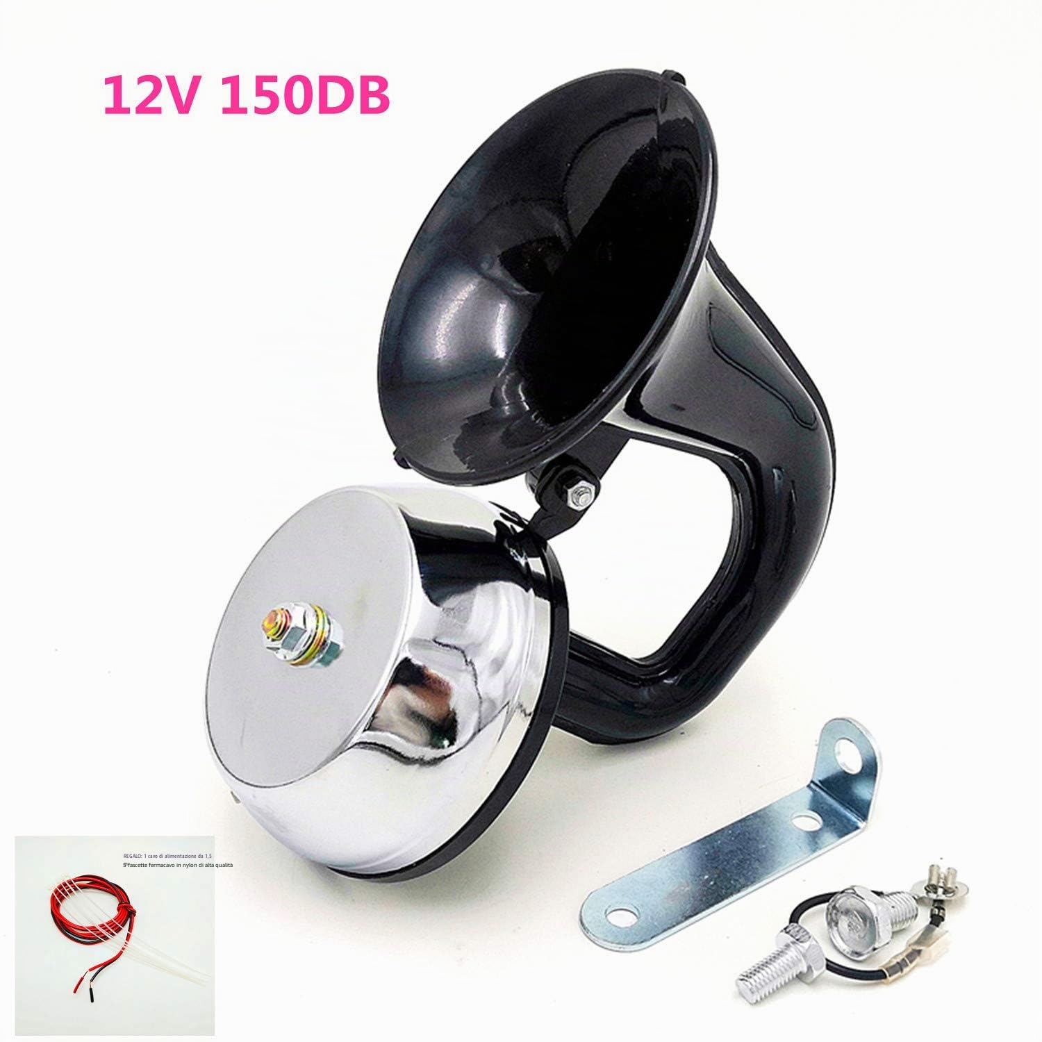 Clacson elettrico per auto Car Horn 150DB Tromba per auto Tromba camion nero elettrico Tromba di lumaca Tromba di controllo elettrico tromba fischio per 12V per camion treni barche moto ecc