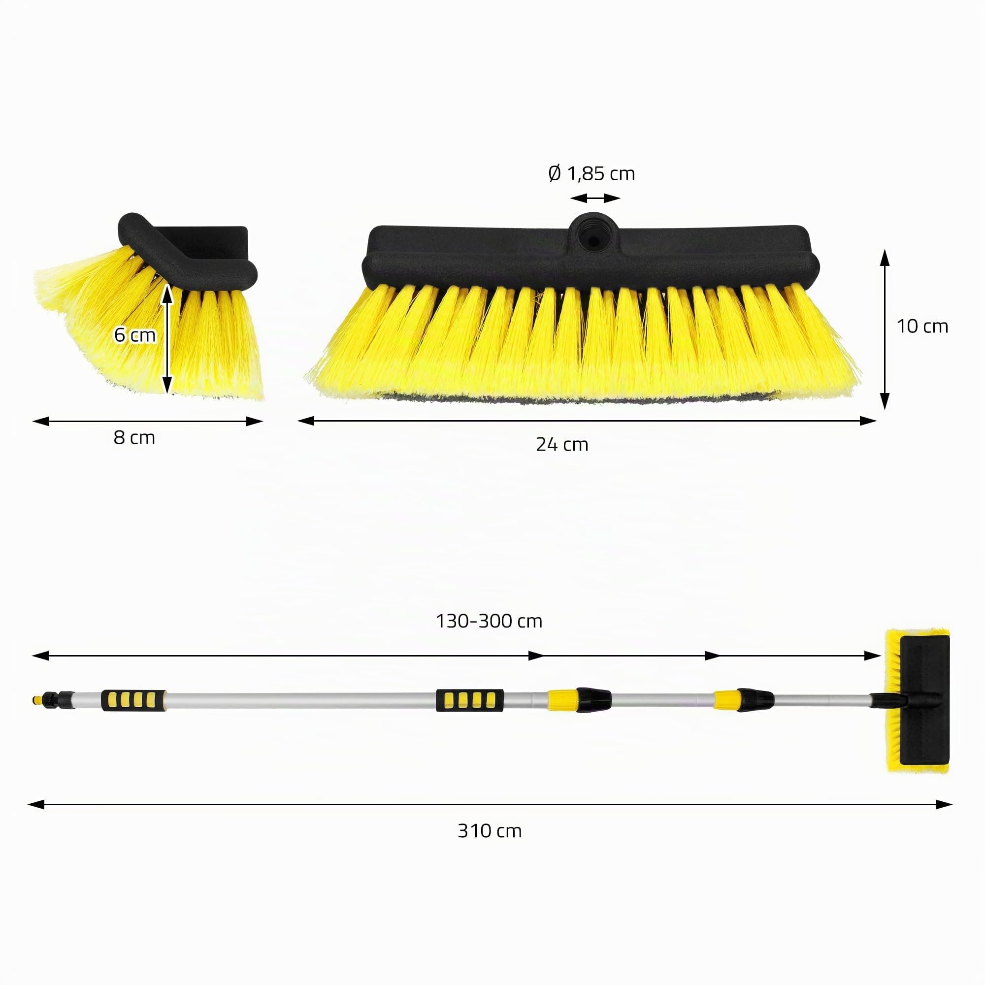 ECD Germany Spazzola di Lavaggio Telescopica per Auto Morbida - Allungabile 130-300 cm - Idrospazzola Autolavaggio Spazzolone Pulizia Cura per Auto Camper Camion SUV con Interrutore ON/OFF Acqua