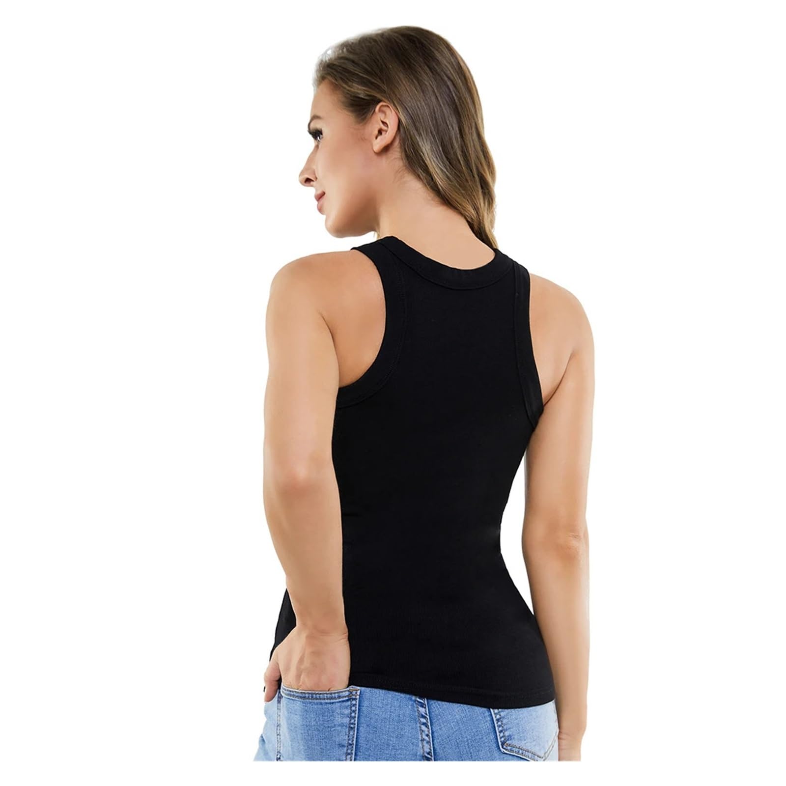 Canotte da Allenamento da Donna Canotte Sportive da Donna for Donna Camicia Basic Estiva Senza Maniche Camicette Aderenti arrotondate con Collo Alto(Black,M)