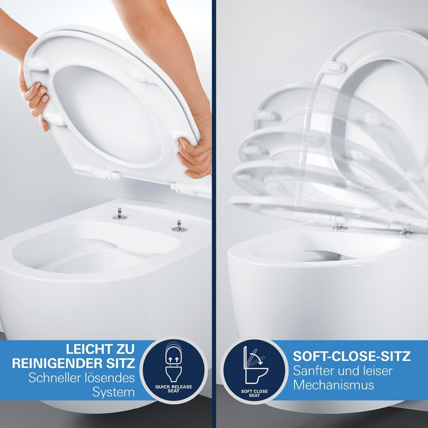 GROHE Start Round, Wand WC-Set (für Unterputz-Spülkästen, spülrandlos, mit Soft-Close Deckel, werkzeuglos abnehmbar, inkl. Befestigungsset, Spülmenge 3/5 l), alpinweiß, 103848SH00