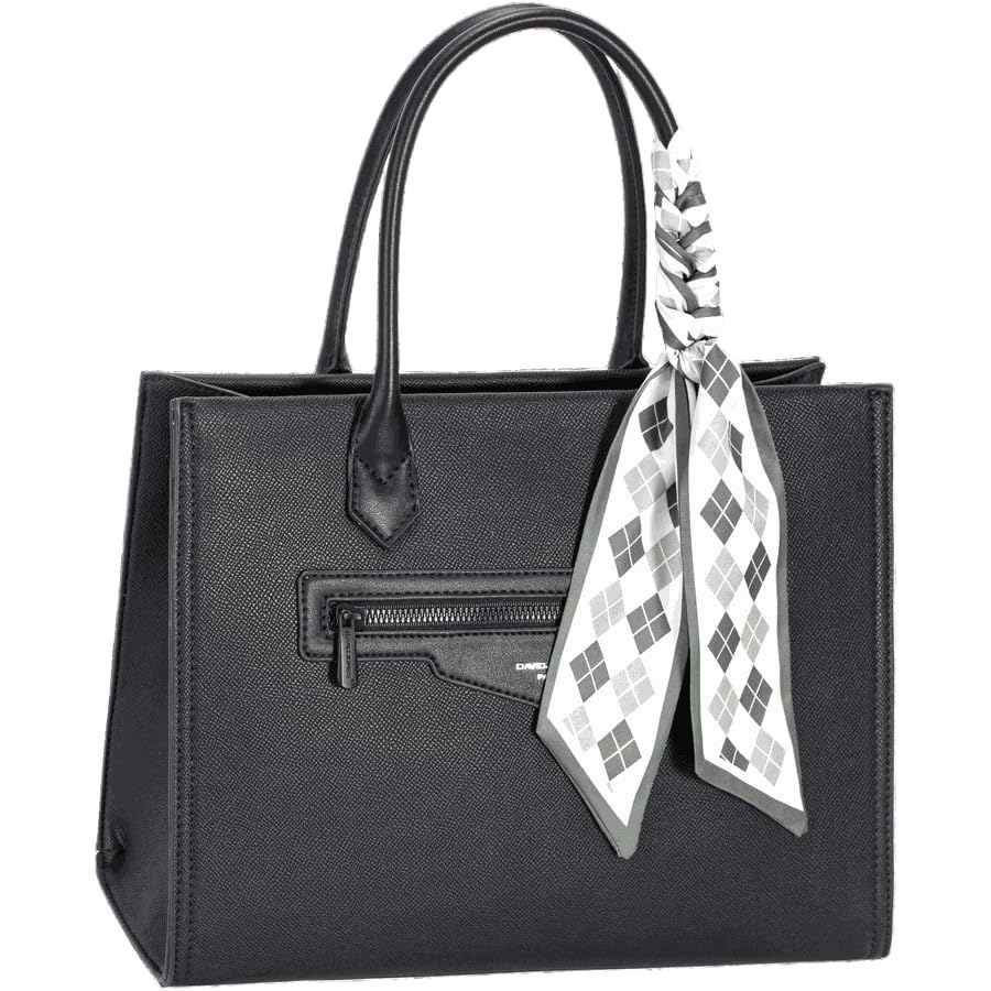 David Jones – Bolso de mano para mujer de piel sintética – Bolso de mano grande – Gran capacidad – Doble bolsillo lateral – Trabajo Oficina Ciudad Chic Clásico Elegante, Negro , Talla única