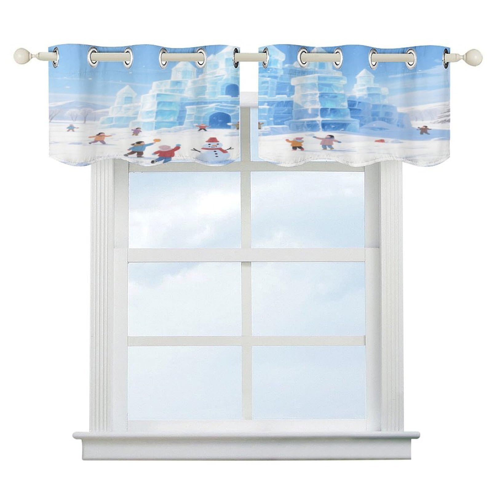 Fekiloot Style Ice Castle Short Curtains Valance Curtain