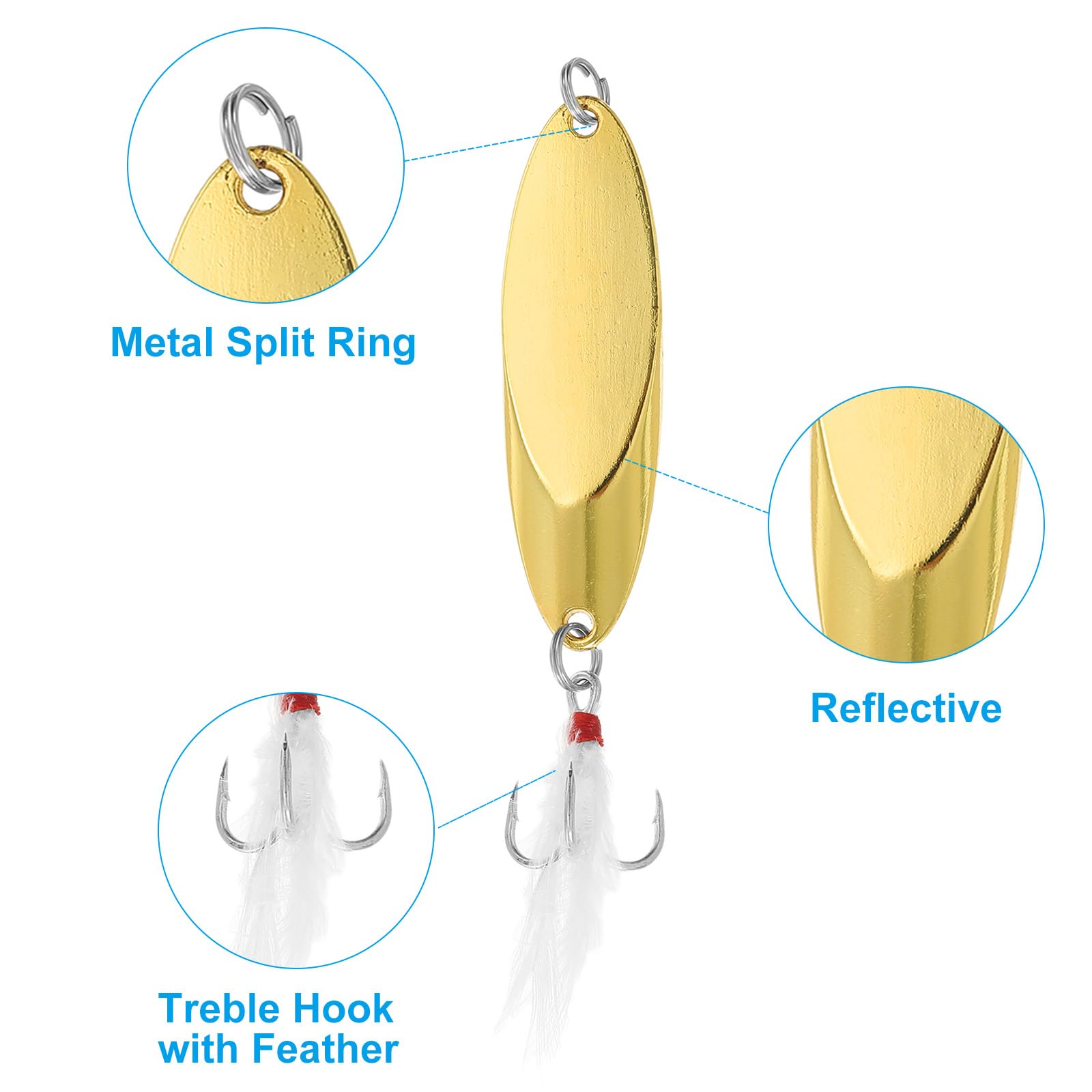 PATIKIL Fishing Spoons 1/4 oz 7g, 5Pcs Fishing Lures Casting Spoon Treble Hooks Jigs Hard Metal Spinner Baits for Freshwater Saltwater Salmon Bass, Gold Tone - Image 4