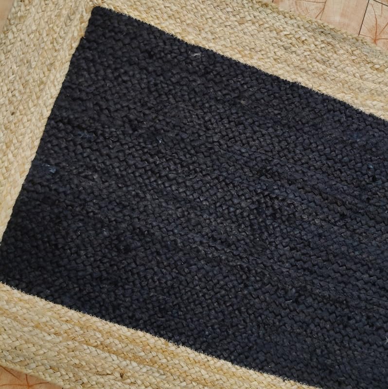 Alfombra de yute negro y natural 2x4 pies alfombra moderna granja tejida a mano 5