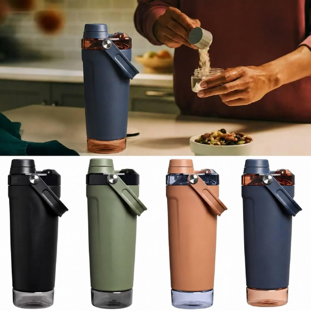 Premium Stainless Steel Insulated Protein Shaker Bottle 700ML (BLACK) – Double Wall Vacuum Gym Shaker Bottle with Mixing Ball | BPA Free, 100% Leakproof Pre & Post Workout for Men & Women-image-3