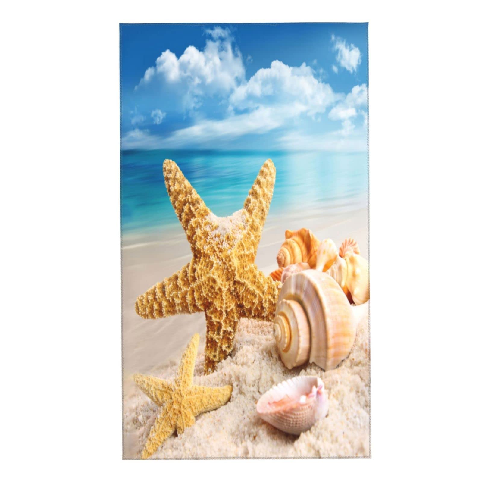 COVASA Coastal Hand Towels for Bathroom Set of 2 Starfish and Seashell on Beach Summer Ocean Soft Absorbent Small Decorative Bath Towel Kitchen Dish