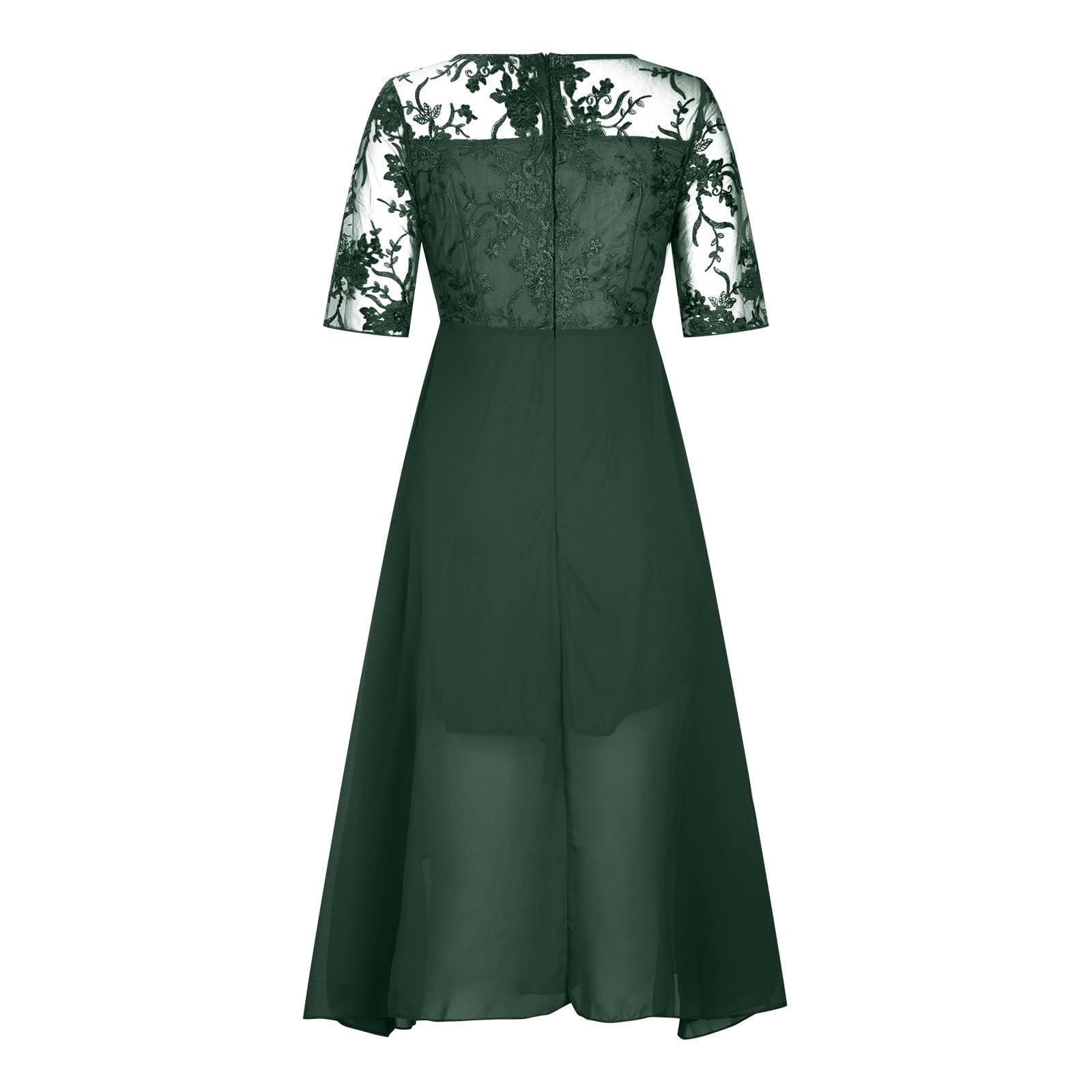 Damen Kleid Elegant Festlich Hochzeit Knielang Abendkleid Kurzarm V-Ausschnitt Partykleid Ballkleider Sommer Chiffon Spitzenkleid Ärmellos Glitzer Bedrucktes Midikleid Damenkleider Große Größen Blau