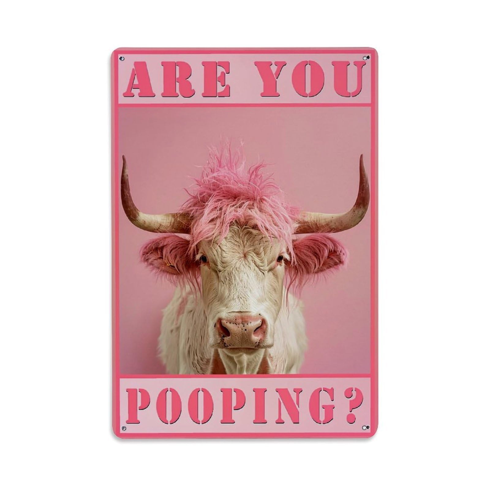 Jdfenggu Vintage Pink Cow With Hair And Horns Retro Metal Tin Sign, Decor Art Poster For Bar, Home, Man Cave, Kitchen, Laundry Room Gift 8X12inch