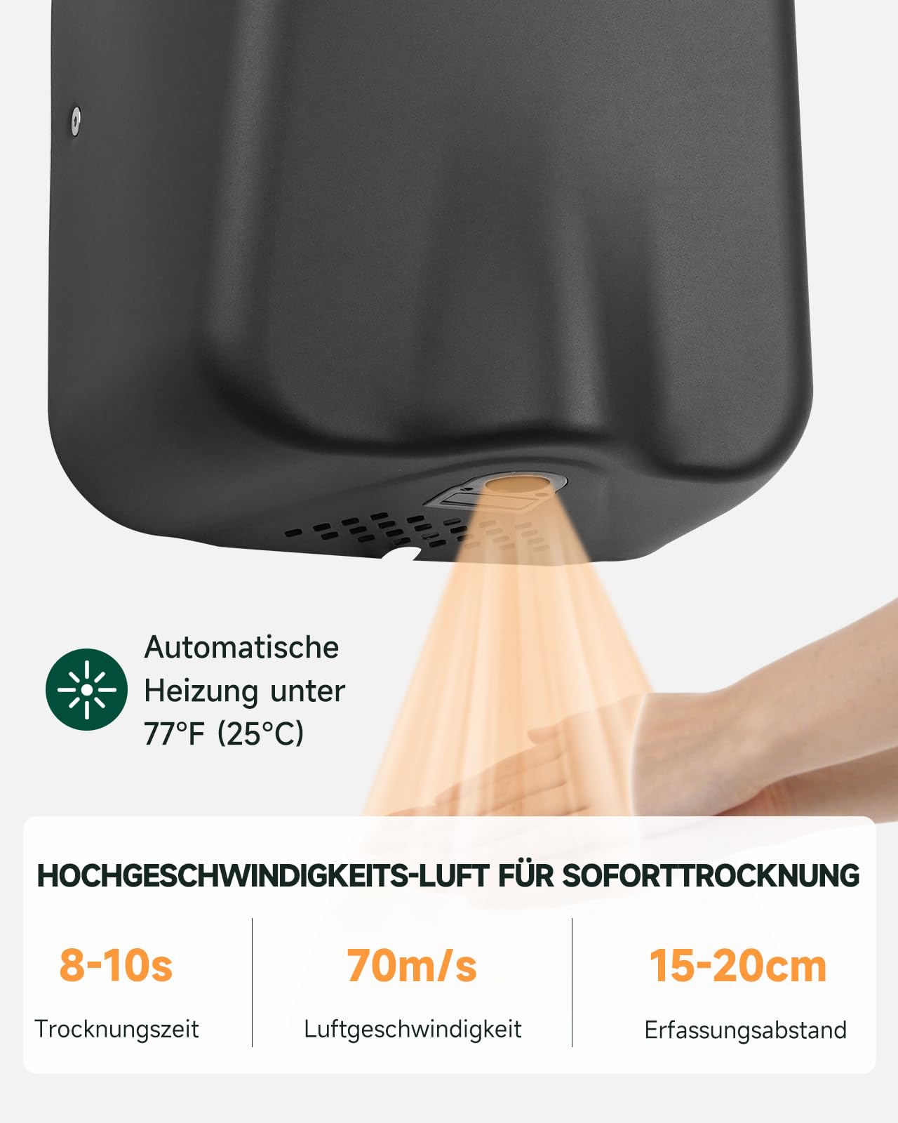 anydry IronStorm 2815 Gewerblicher Händetrockner mit HEPA-Filter 1600W Edelstahl gebürstet Matt Schwarz
