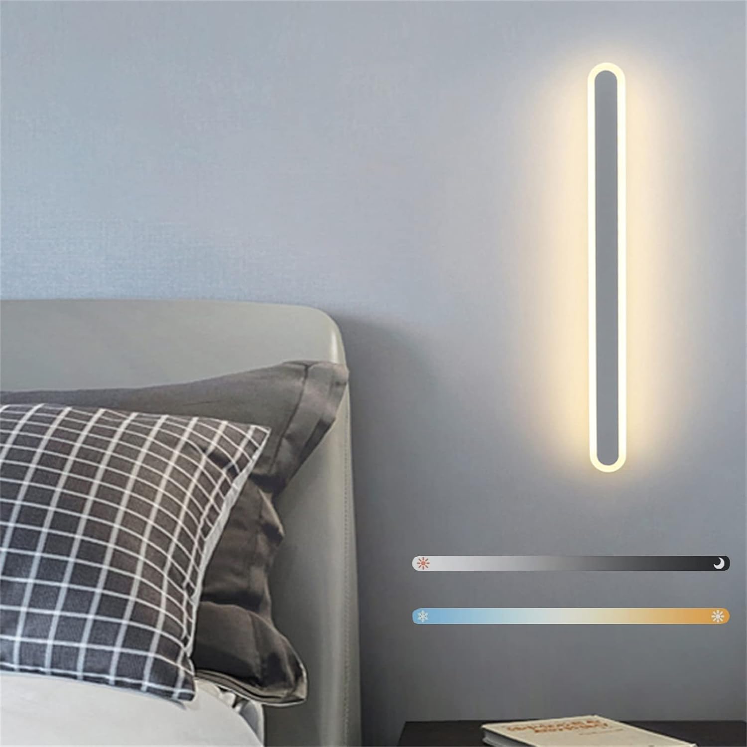 KKXXYQFC Kinkiety Kinkiety Wewnętrzne długie paski LED LED Możliwość przyciemniania w górę w dół Światło ścienne Regulowany kolor Akrylowa aluminiowa oprawa ścienna (Gris, 100 cm 48 W)