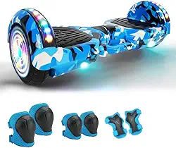 Hoverboard Elétrico - 6.5 ' Roda, 4400 mAh Skate Elétrico, Autobalanceamento Inteligente, Bluetooth, LED, 15km/h, 120kg Carga Máxima - Ideal para Crianças e Adultos - Uso em Casa, Parque (Azul Camuflado)