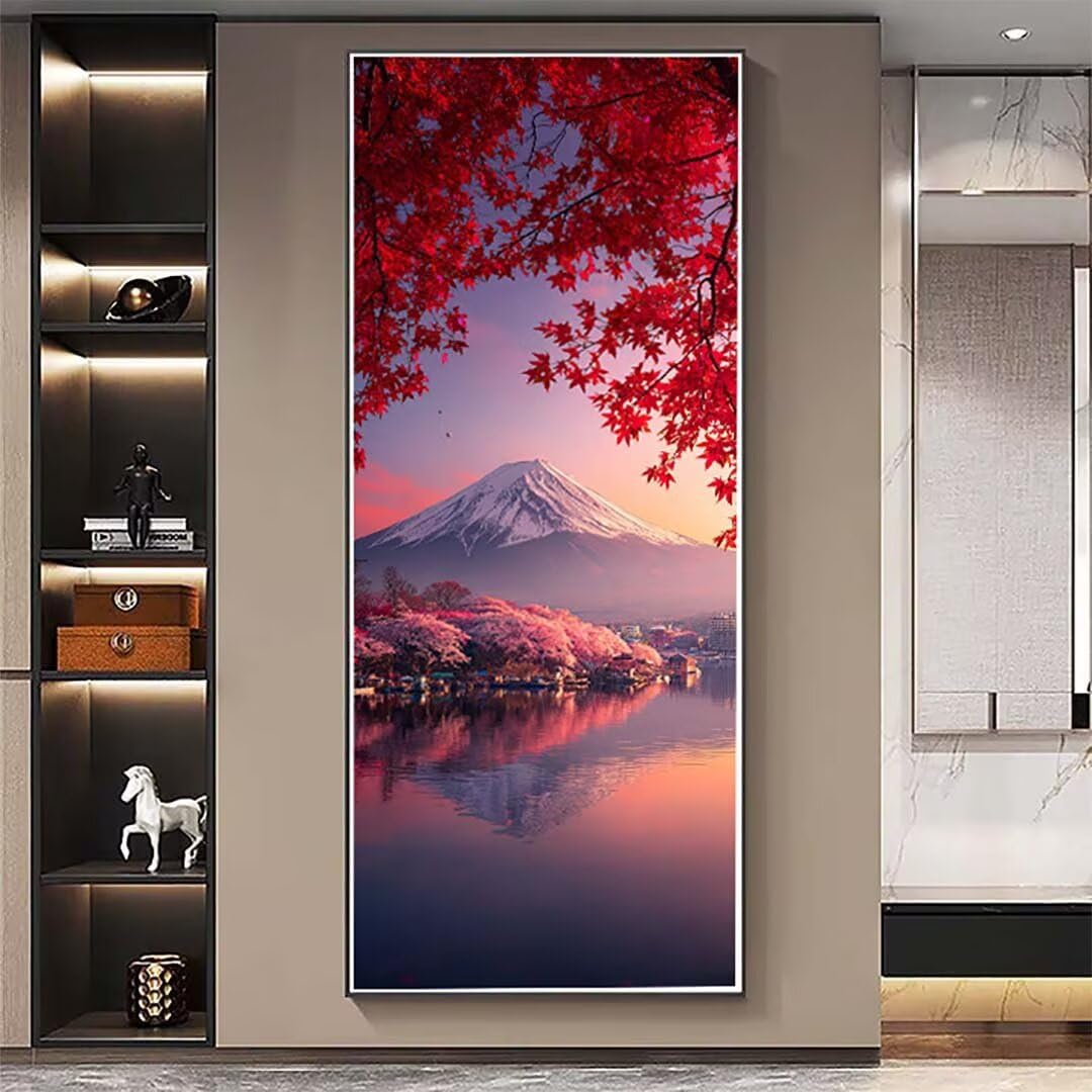 Japoński diamentowy obraz Mount Fuji diamentowe zestawy artystyczne dla dorosłych, 5D kryształowe zestawy artystyczne dla dorosłych dzieci DIY okrągłe pełne wiercenie klejnot sztuka kropki rękodzieło