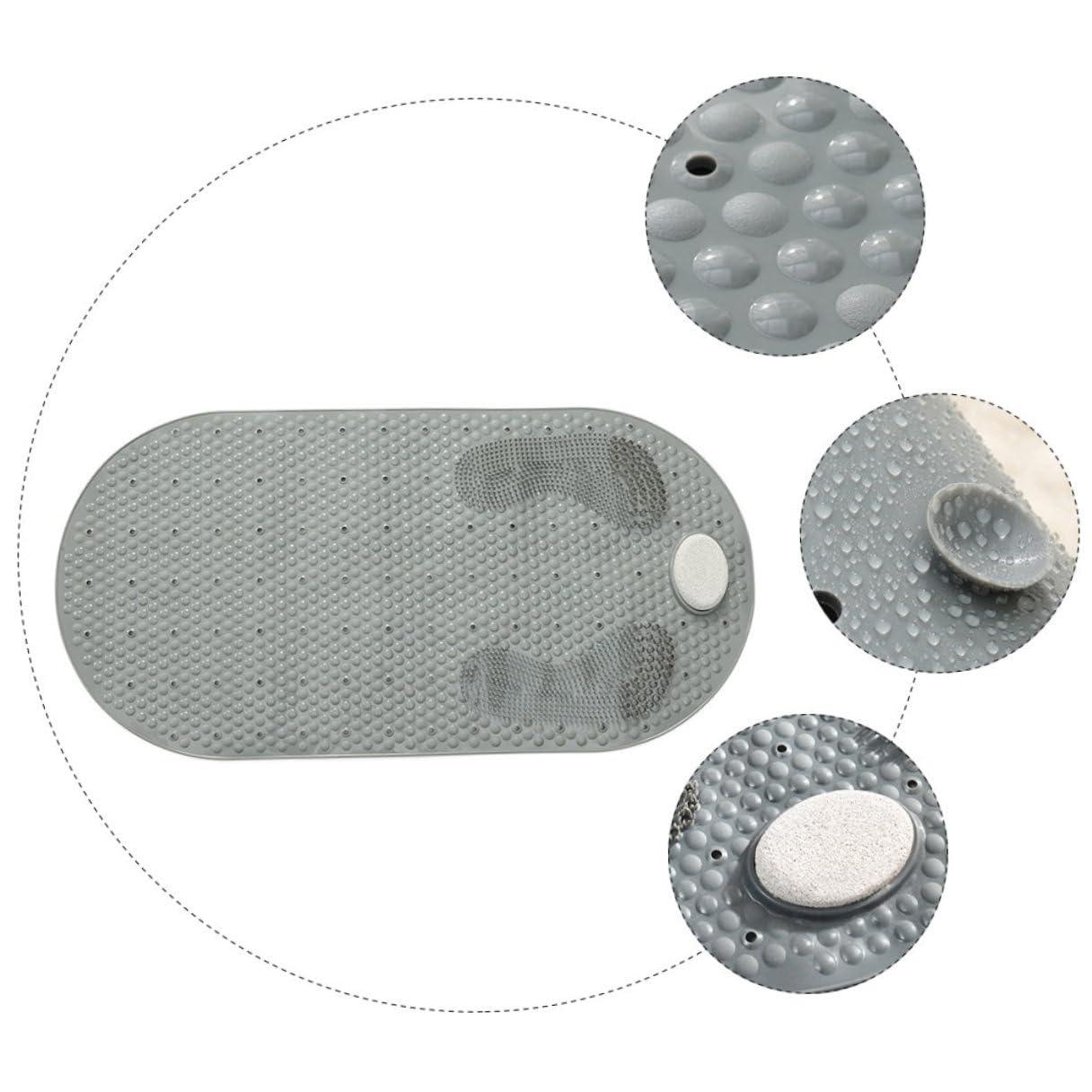 KOMBIUDA Tappetino Antiscivolo Ventose 40x80 Cm Pvc Massaggiante per Piedi Pietra Pomice e Drenaggio per Bagno e Doccia, Fissaggio Stabile per Sicurezza e Igiene Quotidiana