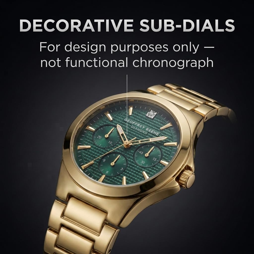 Geoffrey Beene Orologio da uomo in acciaio inox dorato, classico, al quarzo, design elegante, resistente all'acqua
