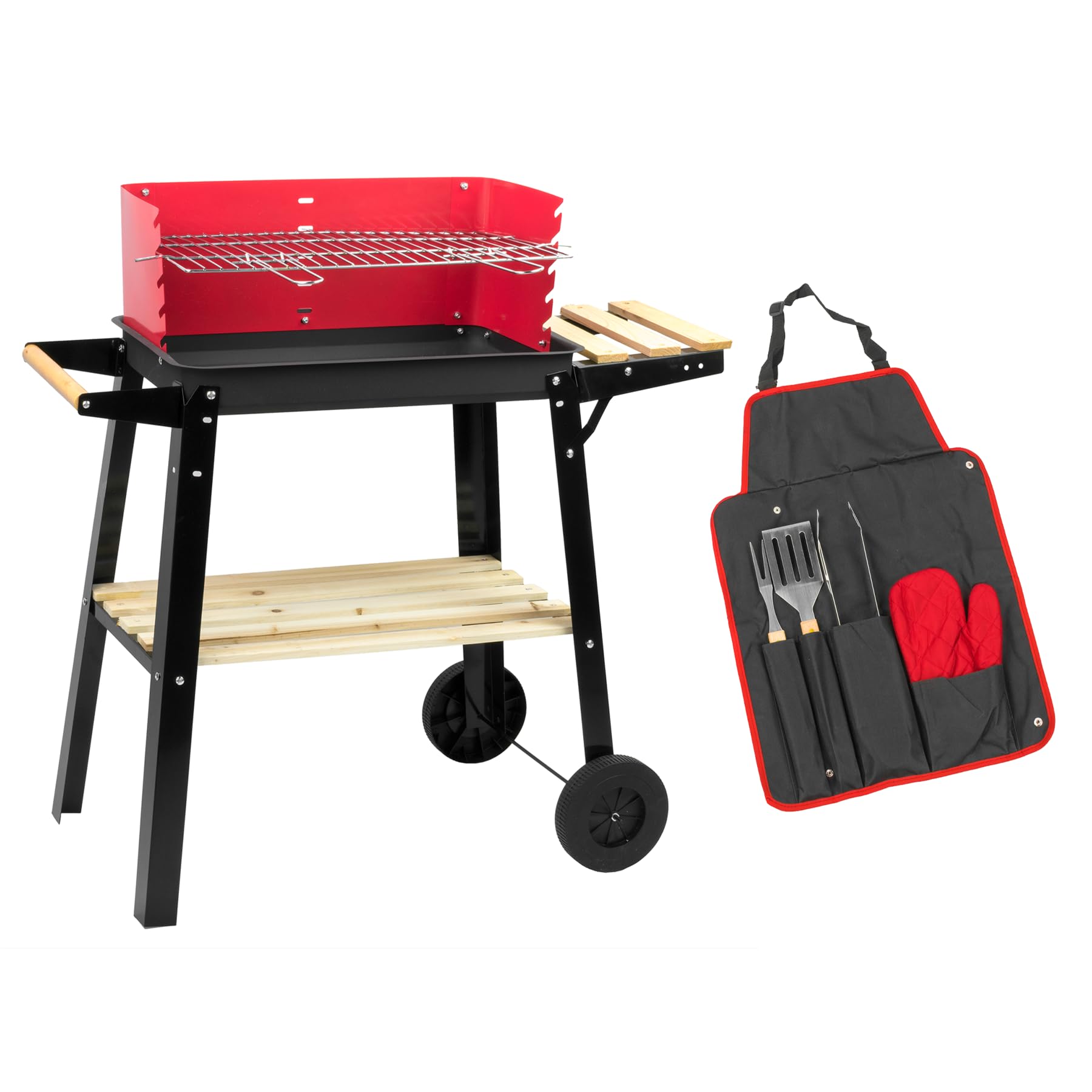 KCT OPEN TOP TROLLEY BBQ WITH TOOL SET BARBEQUE GRILL PORTABLE PARTY STOVE