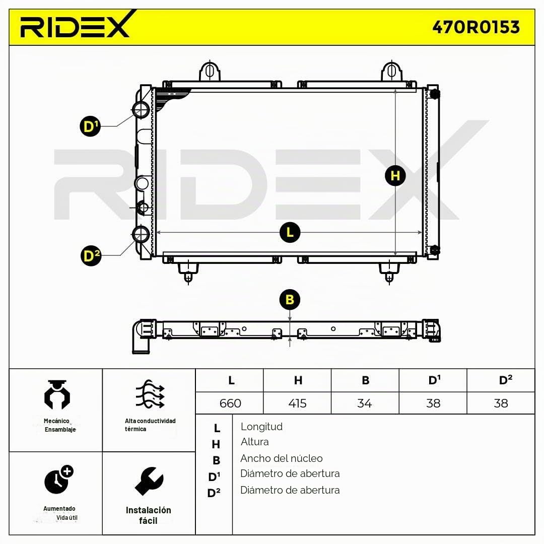 RIDEX 470R0153 Radiador refrigeración del motor sin bastidor Compatible con FIAT DUCATO Caja/Chasis 280