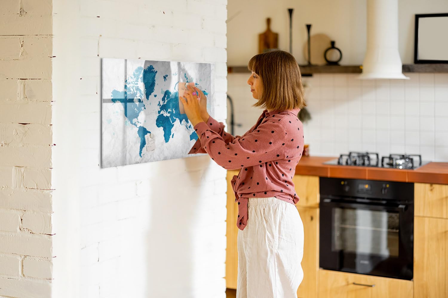 Lavagna bianca in vetro 90x60 cm | Mappa del mondo