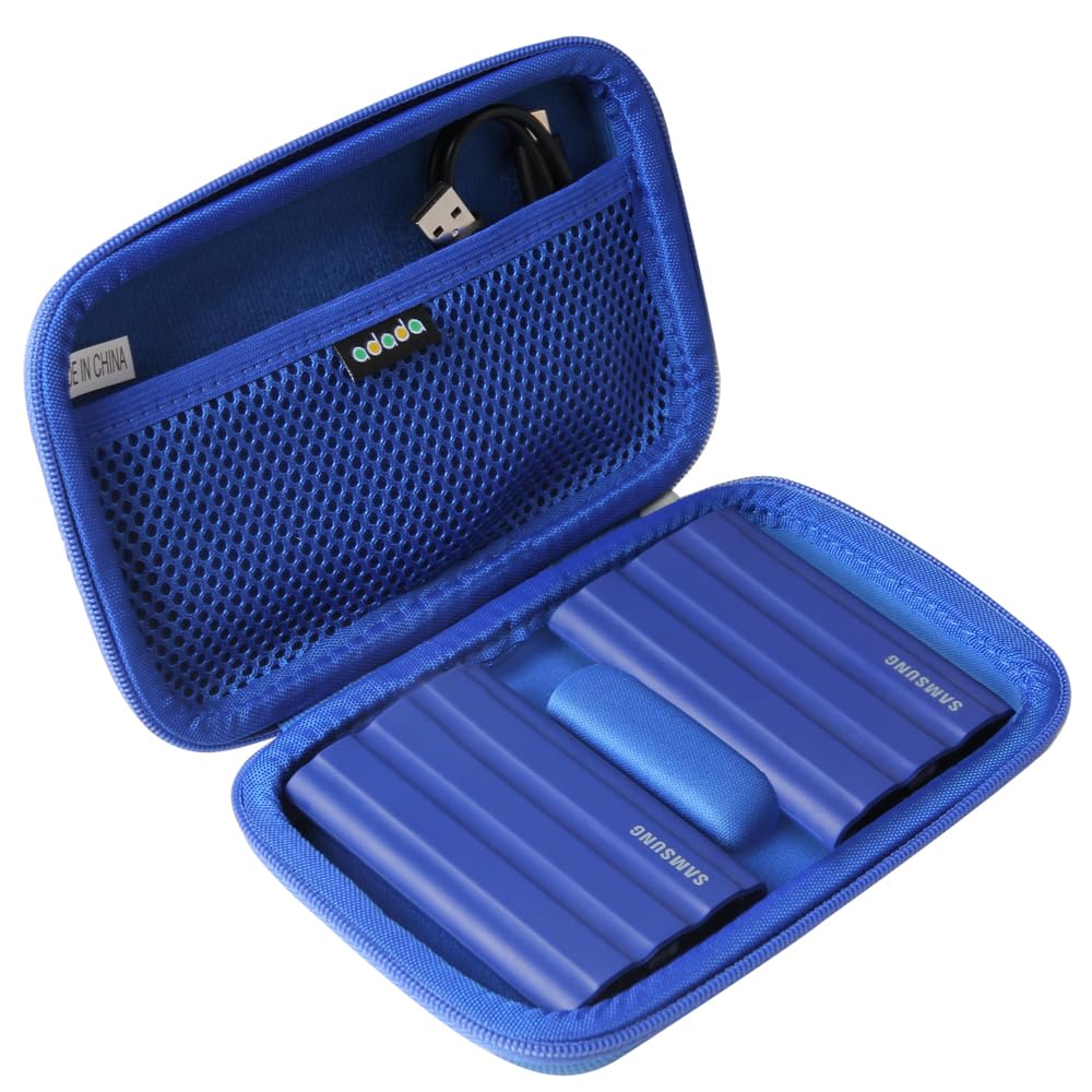 adada Hard Travel Case for Samsung T7 Shield 2TB / 1TB / 4TB, Portable SSD, USB 3.2 Gen2 External Solid State Drive (Blue, Case for 2 Hard Drives)