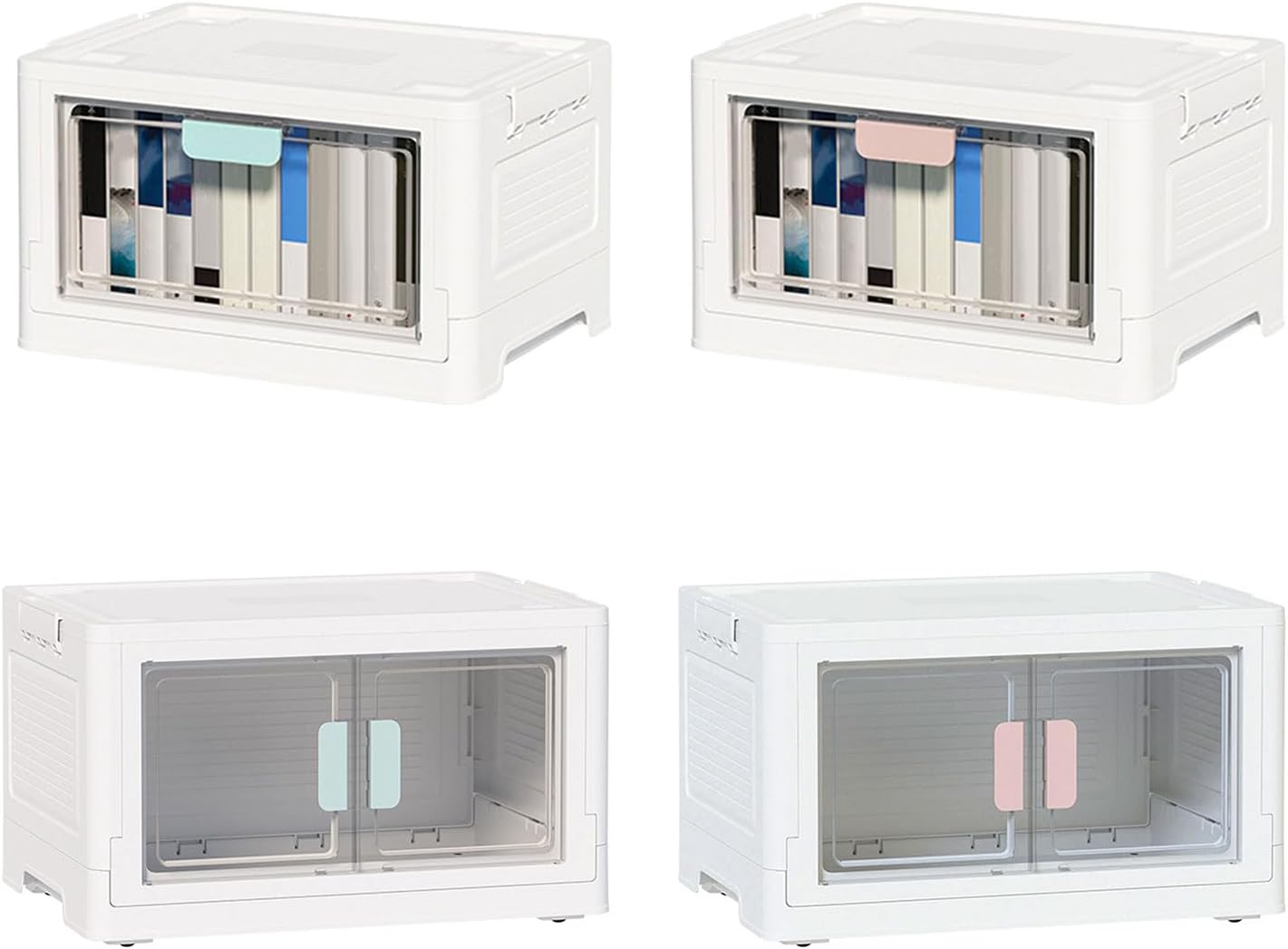 Stackable Storage Bin With Clear Door Multifunctional Closet Organizers Foldable Storage Box Snacks Organization Tool