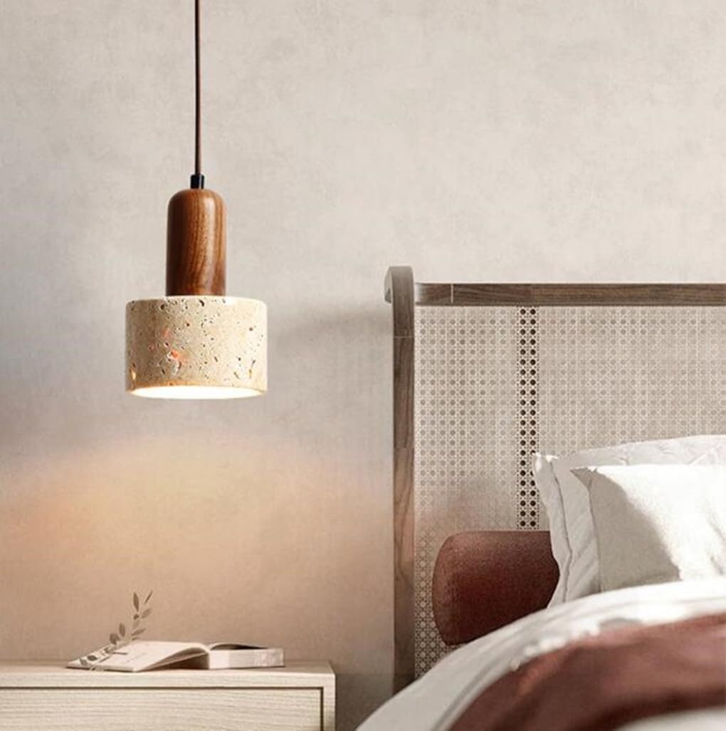 SEMANHUAOZ Vintage Yellow Travertine Pendant Light - Japanese Style, Minimalist Creative Design, Ideal for Dining Room and Bedroom, E27, Ø14*18.7CM