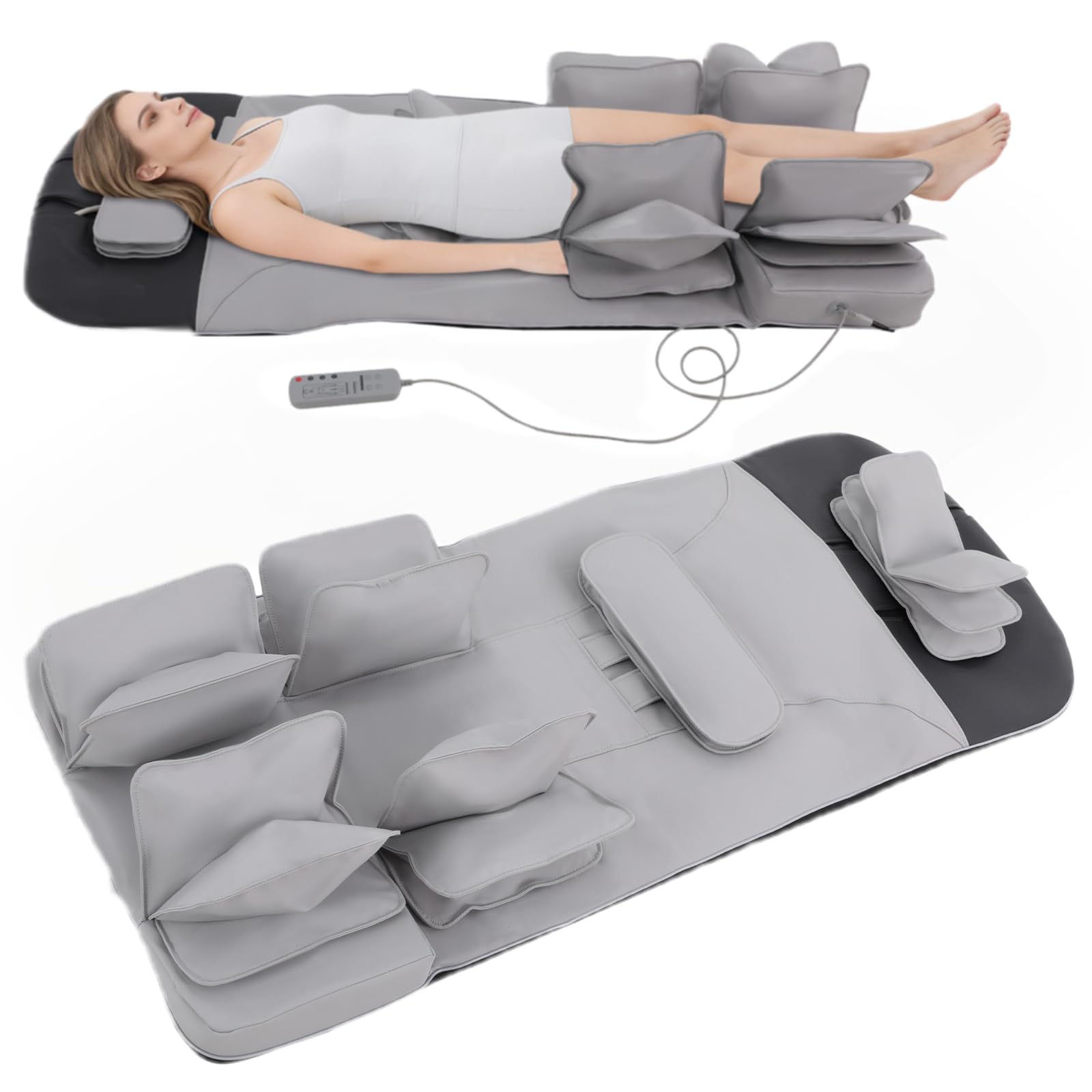 Ganzkörper Massagematte mit Wärmefunktion, Massagematte mit 28 Airbags,Massagematte Ganzkörpermassage, Timer, Tiefenmassage Rollmassage für Nacken, für Nacken Schultern Rücken Taille Beine