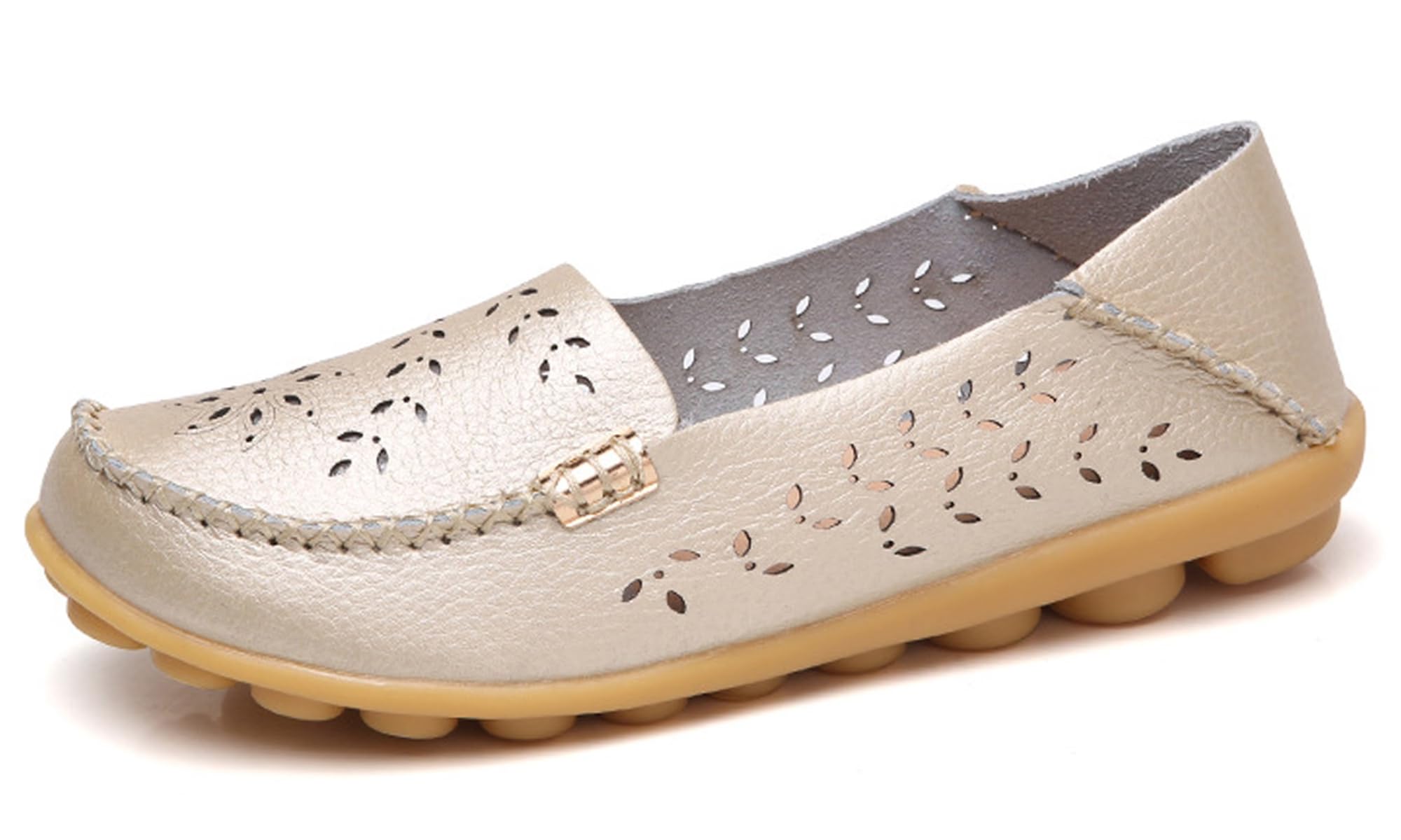 Sunporx Womens Comfortable Leather Loafers Driving Moccasins Shoes Toe Breathable Slip On Round Wild Walking Fashion Soft Casual Loafer