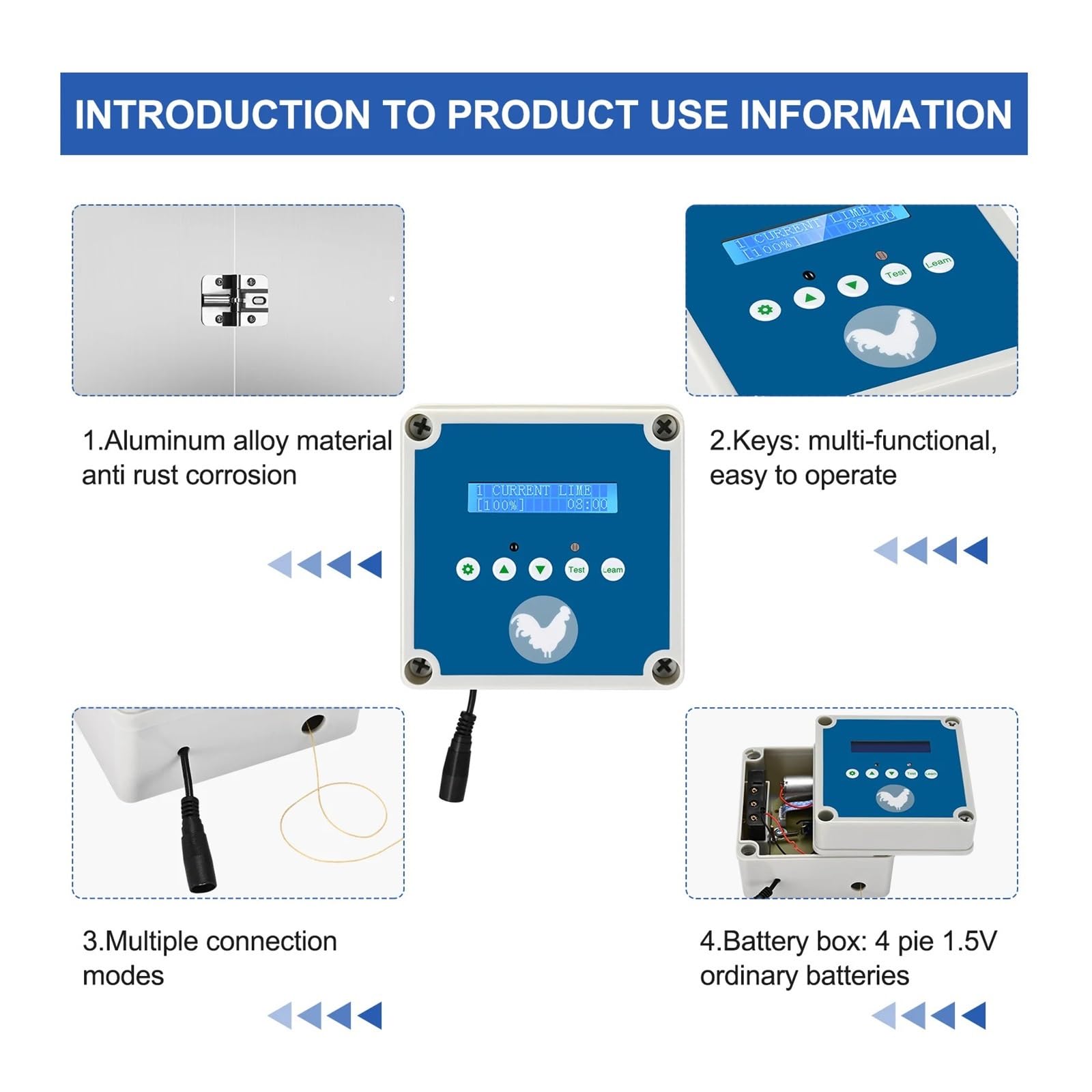 Puerta Automática For Gallinero con Temporizador, Sensor De Luz, Pantalla LCD, Función Alarma Batería Baja, 4 Modos Configuración, 2 Controles Remotos Seguro Confiable(A)