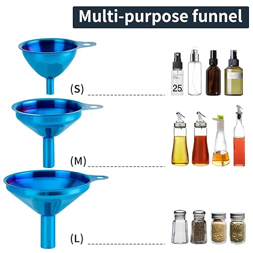 Miniatura 2 de Snailhouse Embudos pequeños, paquete de 3 embudos de acero inoxidable para alimentos con cepillo de limpieza para llenar botellas y uso en la