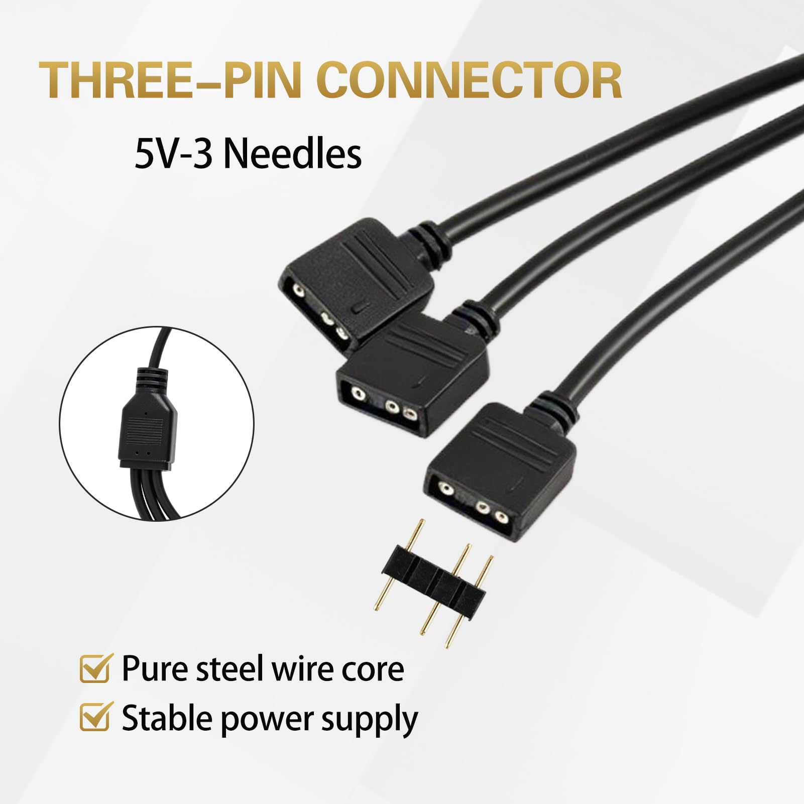 ARGB-Splitterkabel, 5 V, 3-polig, ARGB-Adapter, 1 auf 3, RGB-Splitter, PC, 30 cm, Verlängerung für Lüfter, LED-Streifen, Beleuchtungssynchronisation, für Controller und Motherboard, 2 Stück