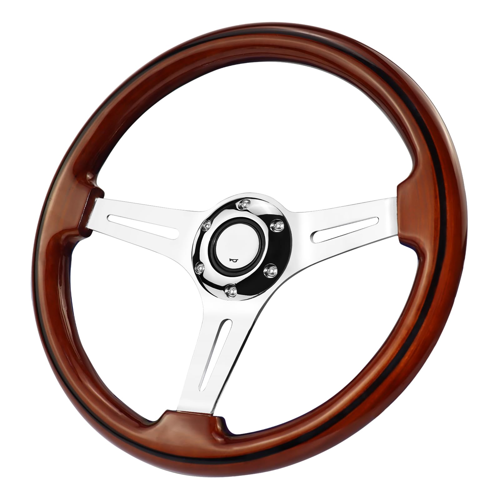 Universal Racing/Golf Cart - Volante de madera, 13,8 pulgadas, 6 pernos, grano de madera, estilo clásico vintage nostálgico con botón de claxon