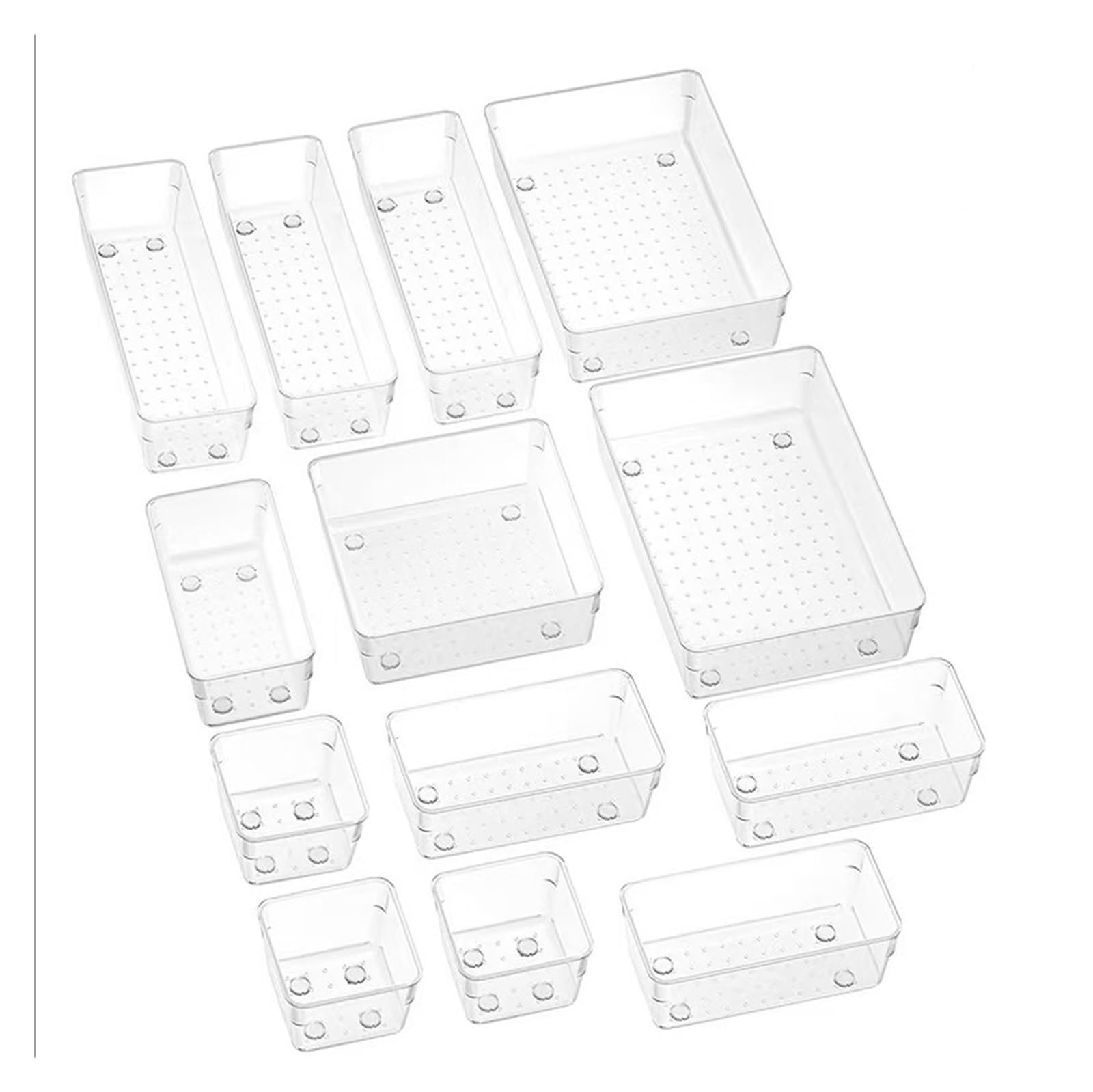 Generico Set di organizzatori for cassetti da 13-16 pezzi, divisori scrivania in plastica trasparente, contenitori for camera letto, cassettiera, ufficio, for il trucco(13PCS)