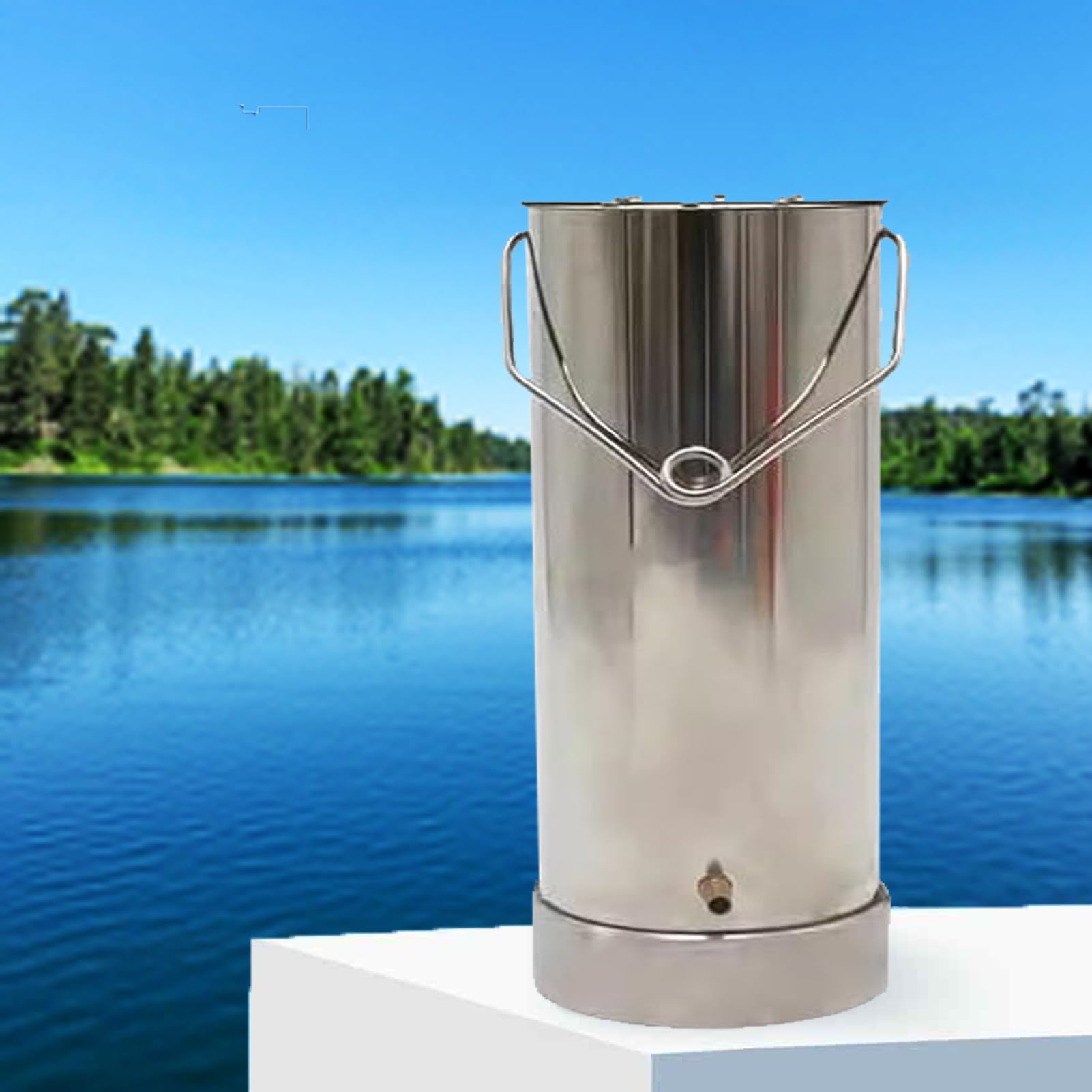 Cuchara de Acero Inoxidable para muestras de Agua con Cuerda de Nailon Ajustable - Muestreador oscilante de 1 litro para la recolección de Agua Superficial de ríos y Lagos, Herramienta de mu