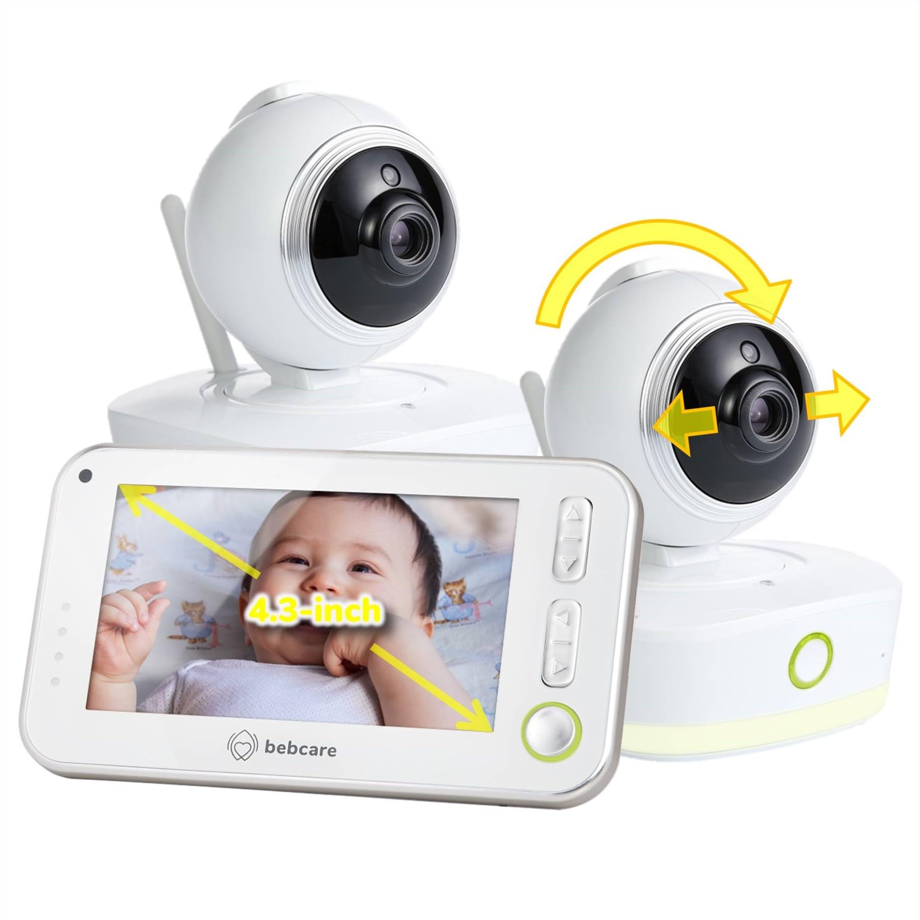 Bebcare Motion - Video Baby Monitor (2-Camera Bundle): 4.3" Ultra-Clear Screen, 360° Pan-and-Tilt Camera, Temperature Sensor, Motion and Sound Alert,