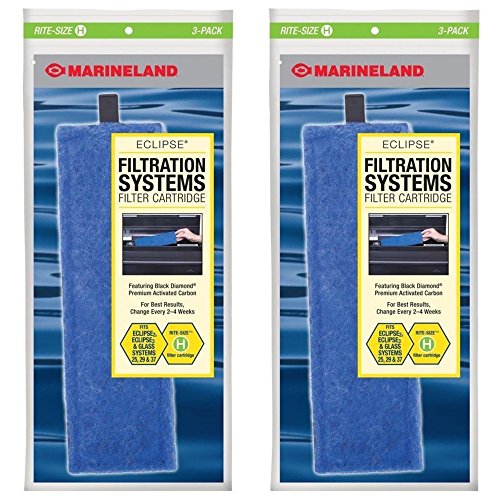 Marineland Rite-size H Cartridge Refills, 6-Pack (2 packs with 3 per pack), Aquarium Eclipse 2/3 Fil